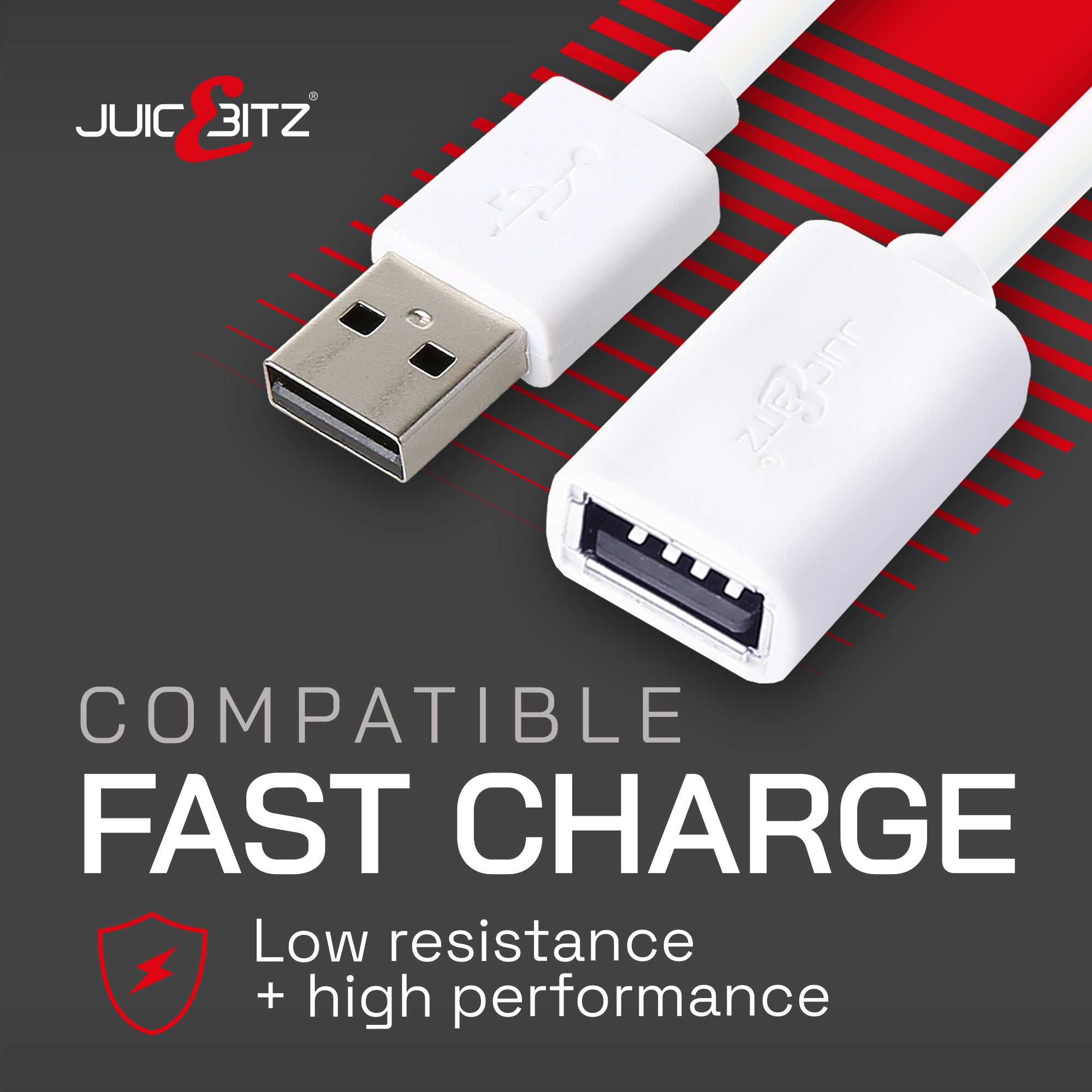USB 2.0 Male to Female High Speed Extension Charging & Data Cable - White