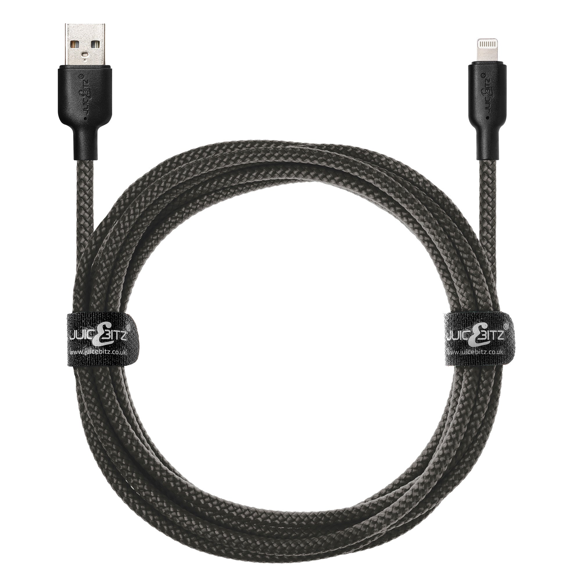 Braided Heavy Duty USB Charger Cable Data Sync Wire Lead for iPhone, iPad, iPod - Grey
