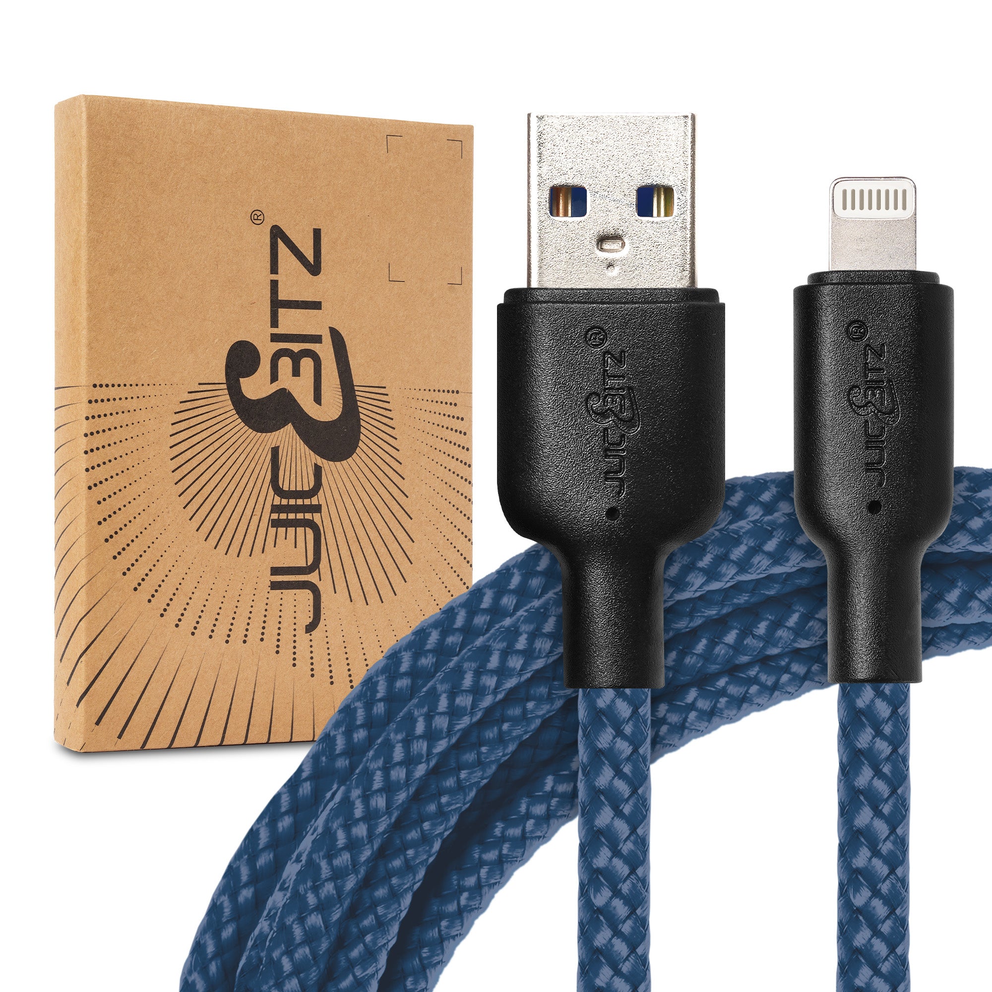 Braided Heavy Duty USB Charger Cable Data Sync Wire Lead for iPhone, iPad, iPod - Navy