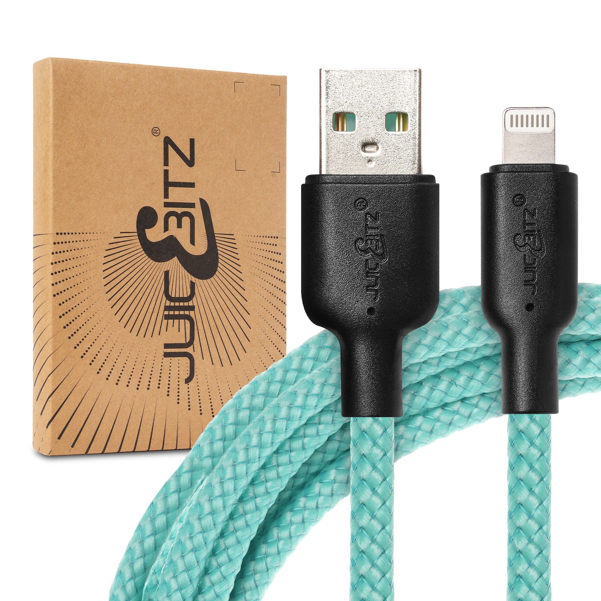 Braided Heavy Duty USB Charger Cable Data Sync Wire Lead for iPhone, iPad, iPod - Turquoise