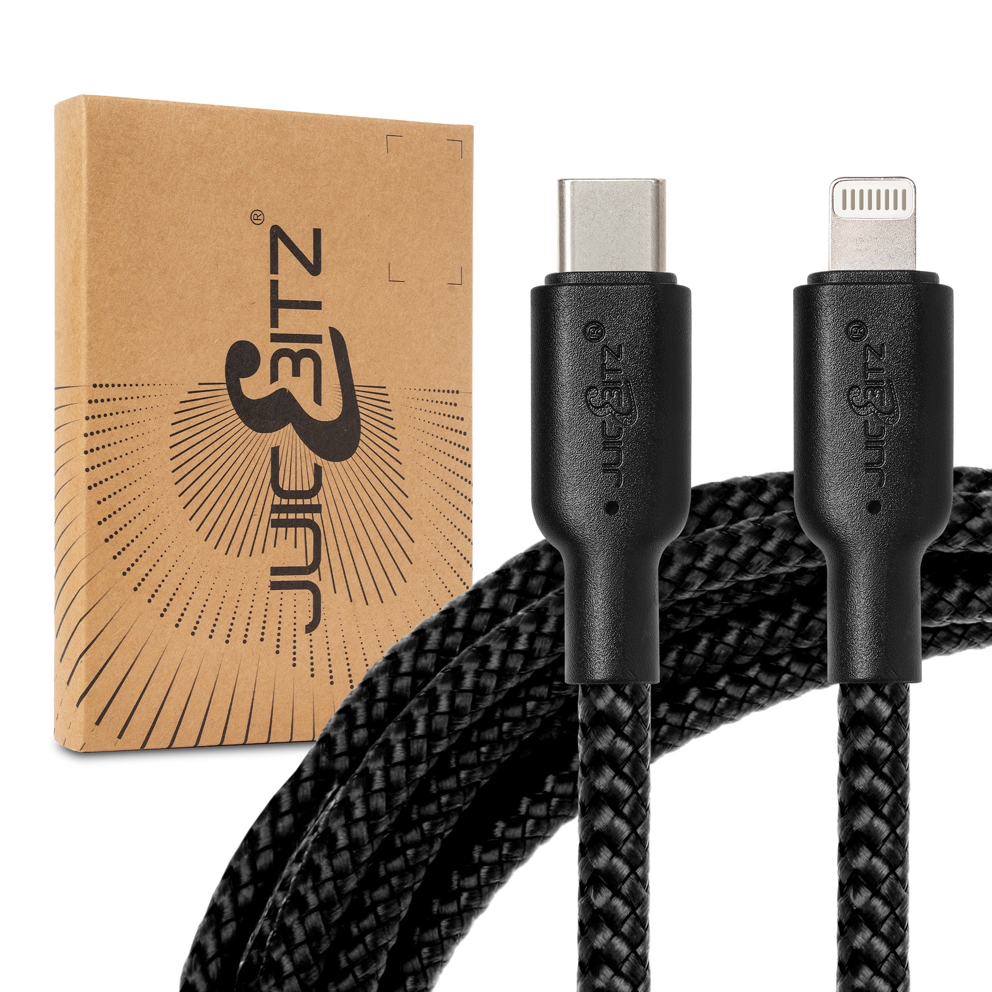 Braided Heavy Duty USB-C Fast Charger Data Sync Cable for iPhone, iPad, iPod - Black