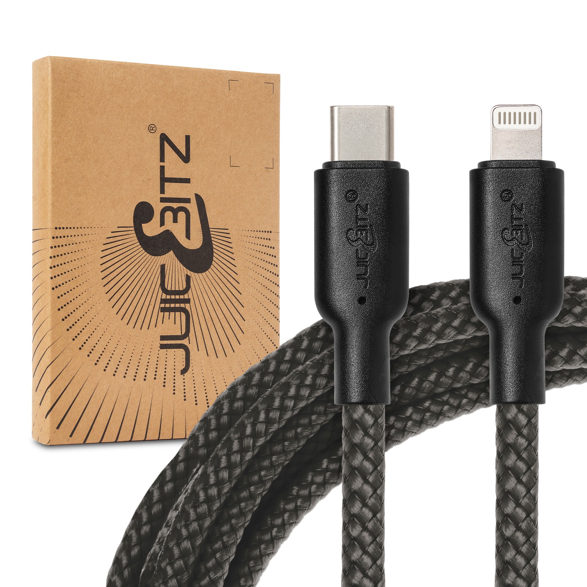 Braided Heavy Duty USB-C Fast Charger Data Sync Cable for iPhone, iPad, iPod - Grey
