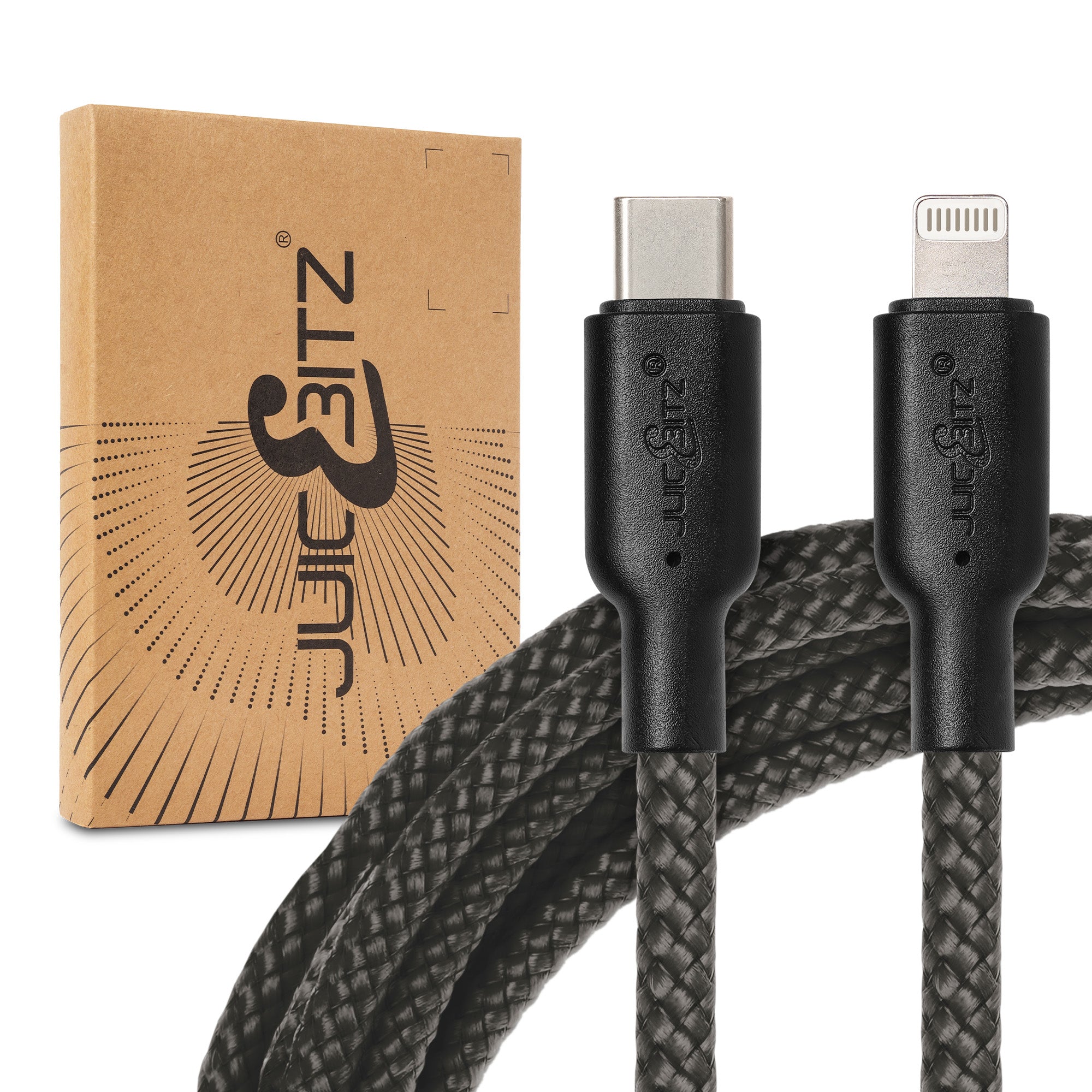 Braided Heavy Duty USB-C Fast Charger Data Sync Cable for iPhone, iPad, iPod - Grey