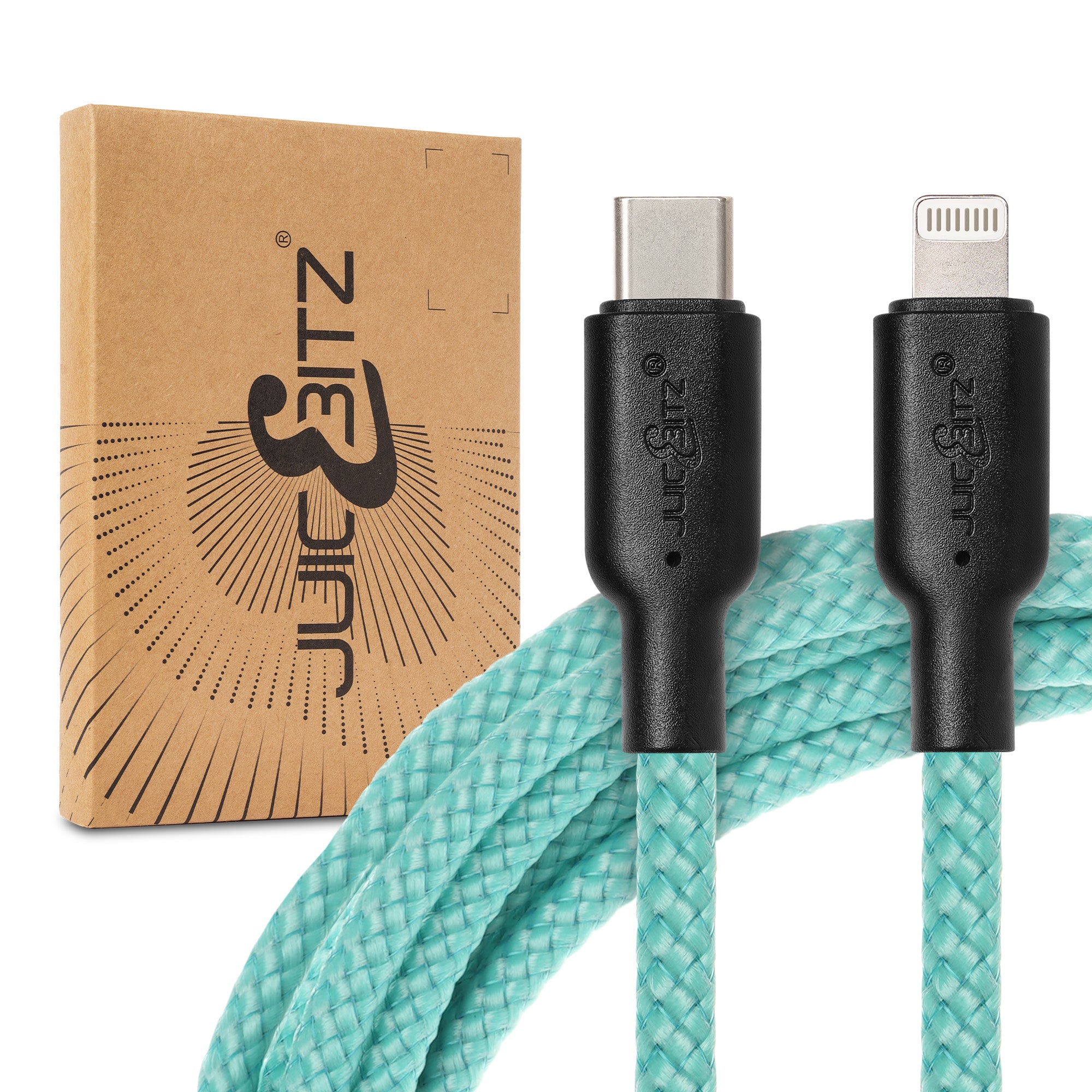 Braided Heavy Duty USB-C Fast Charger Data Sync Cable for iPhone, iPad, iPod - Turquoise
