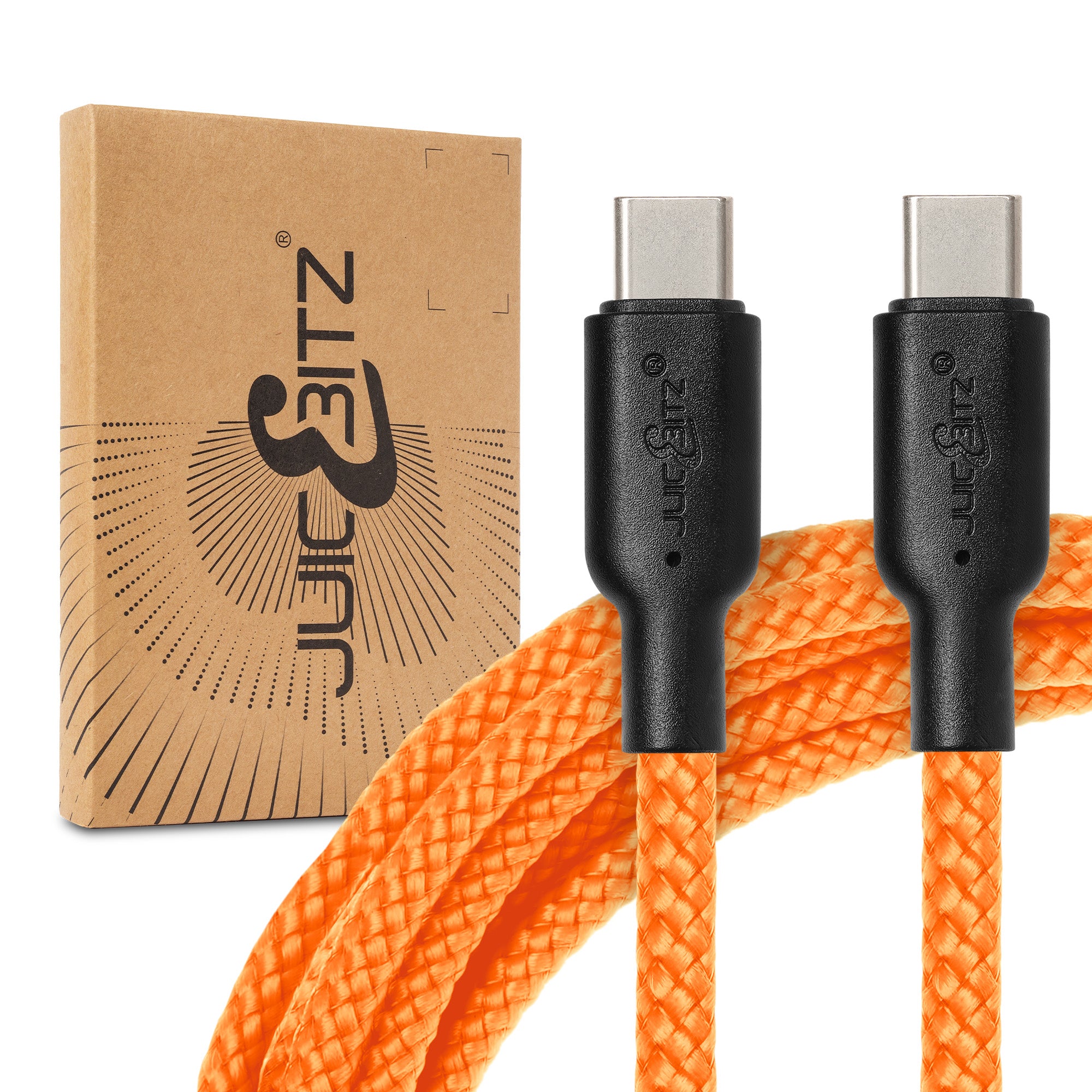 Braided USB-C to USB-C (USB2.0) 100W PD Fast Charger Data Cable - Orange