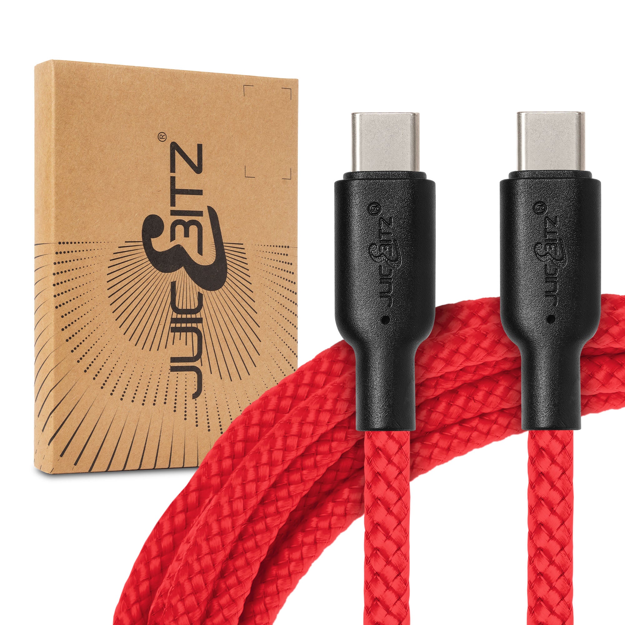 Braided USB-C to USB-C (USB2.0) 100W PD Fast Charger Data Cable - Red