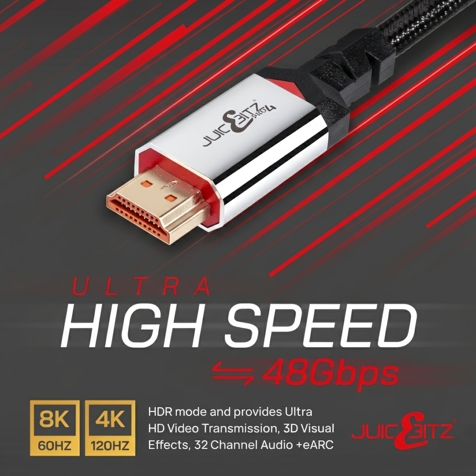 PRO Series 8k HDMI v2.1 Braided Cable UHD Ultra High Speed Lead 48Gbps 4320p 2160p 1080p HDR