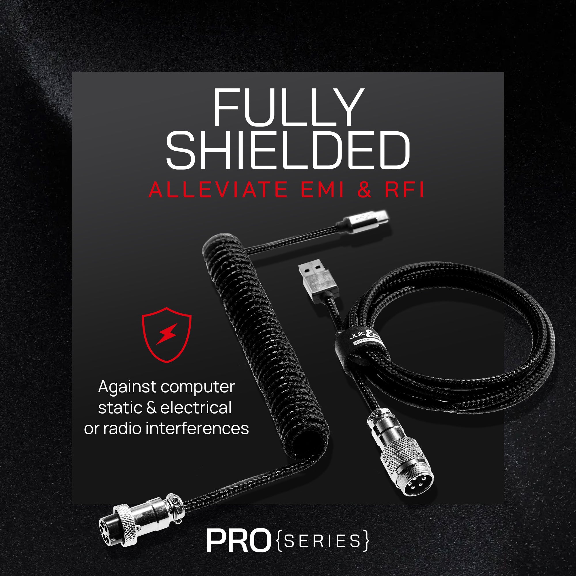 PRO Series Retractable Coiled USB 2.0 to GX16 + GX16 to USB-C Cable for Mechanical Keyboard - Black