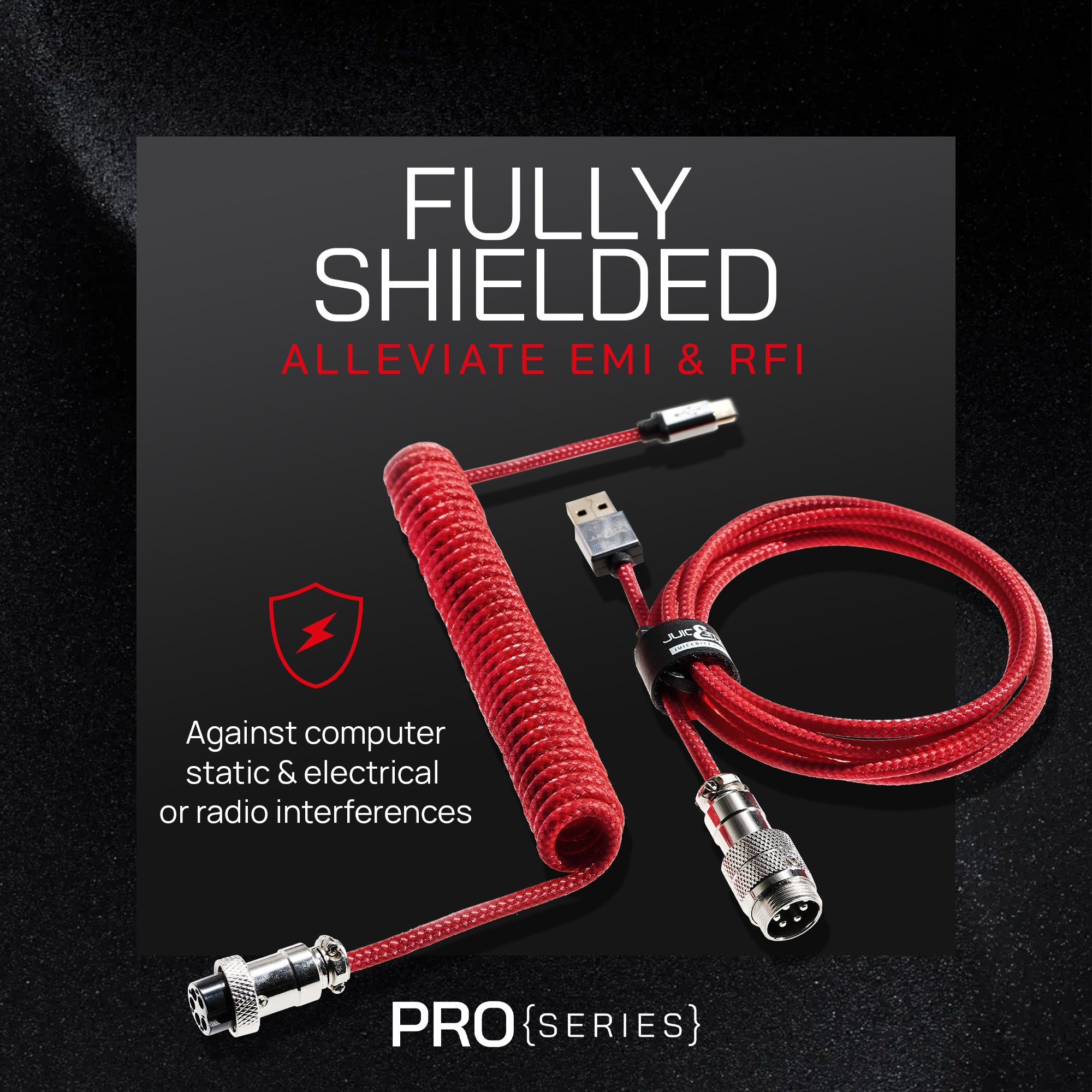PRO Series Retractable Coiled USB 2.0 to GX16 + GX16 to USB-C Cable for Mechanical Keyboard - Red