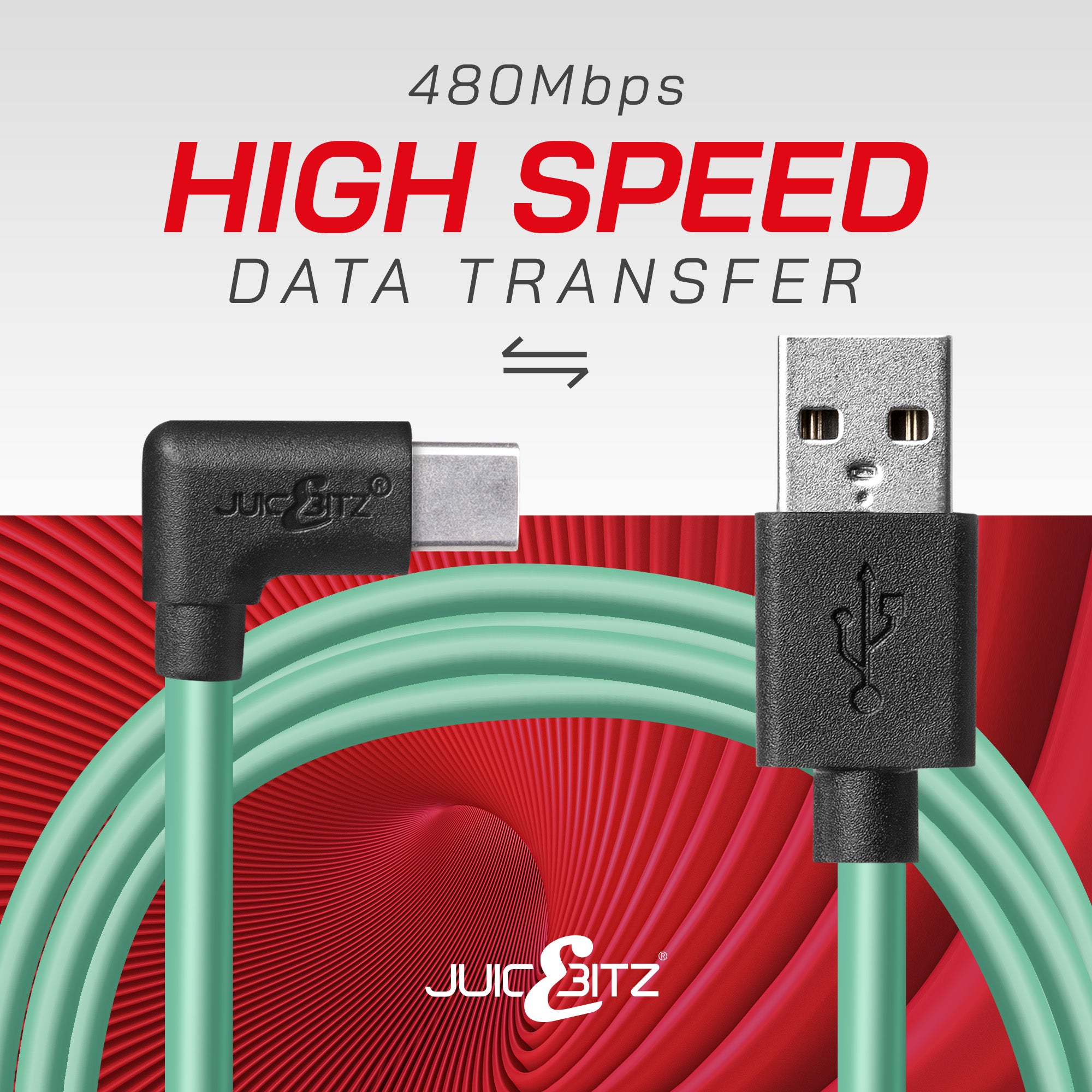USB 2.0 Male to Angled USB-C 3A Fast Charger Data Cable - Green