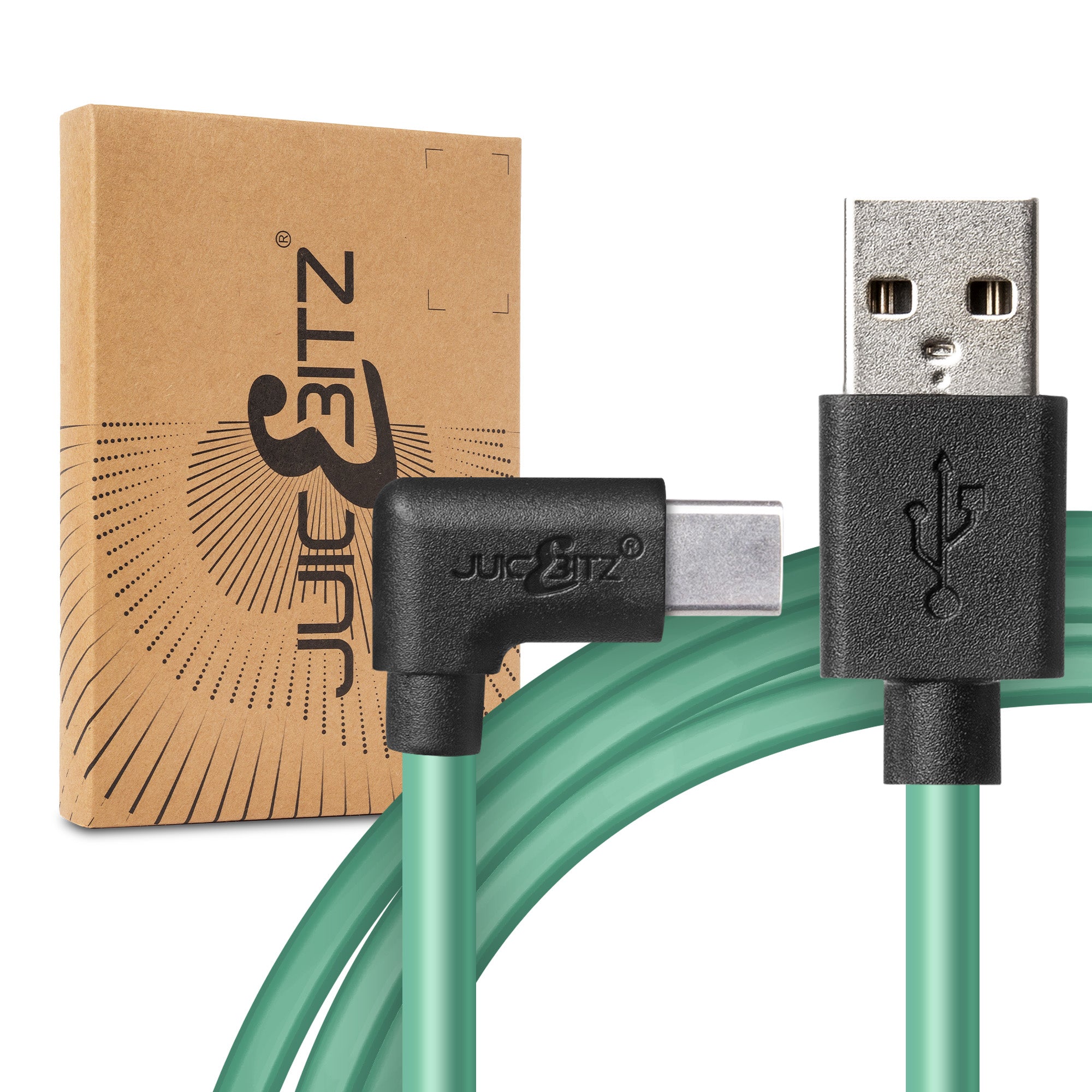 USB 2.0 Male to Angled USB-C 3A Fast Charger Data Cable - Green