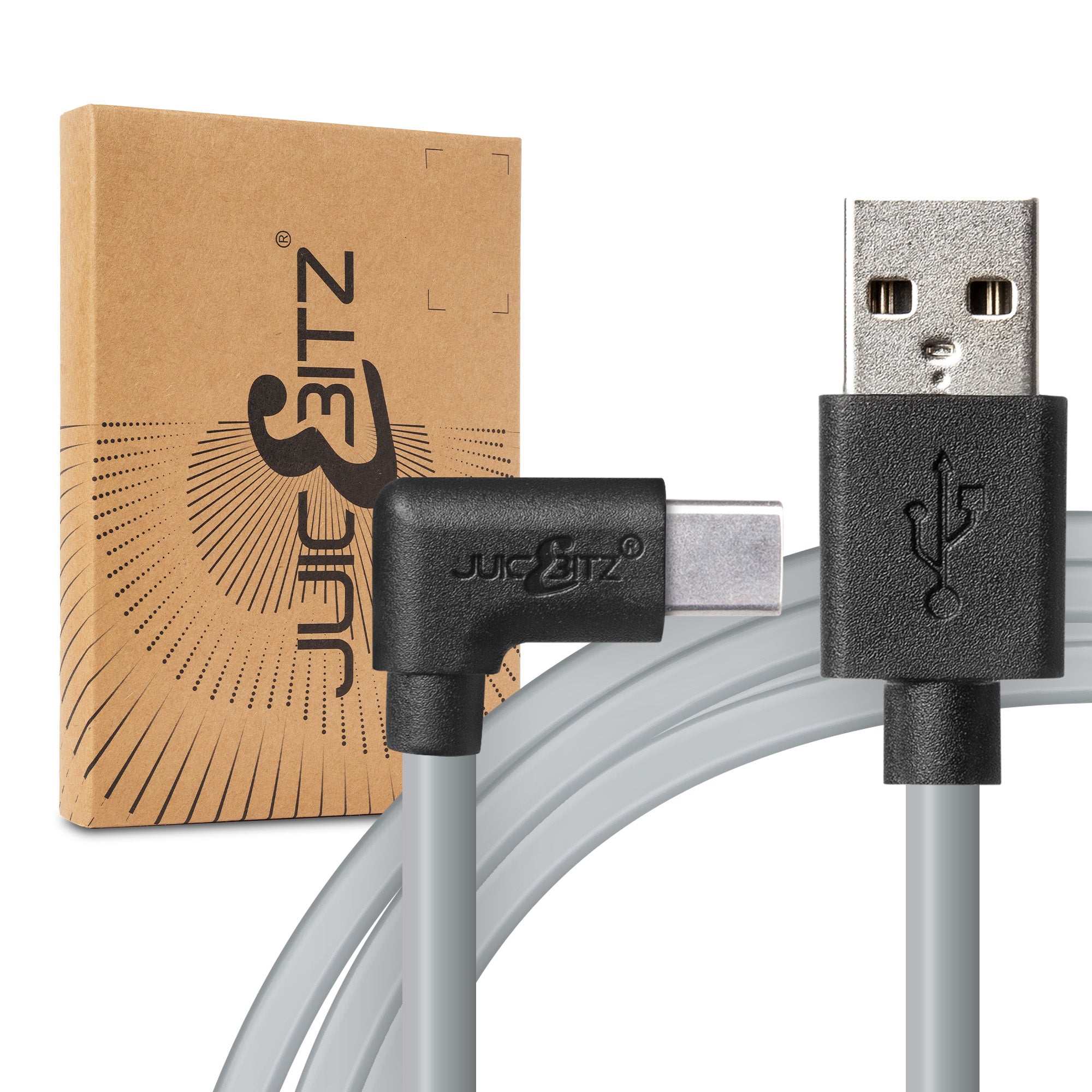USB 2.0 Male to Angled USB-C 3A Fast Charger Data Cable - Grey