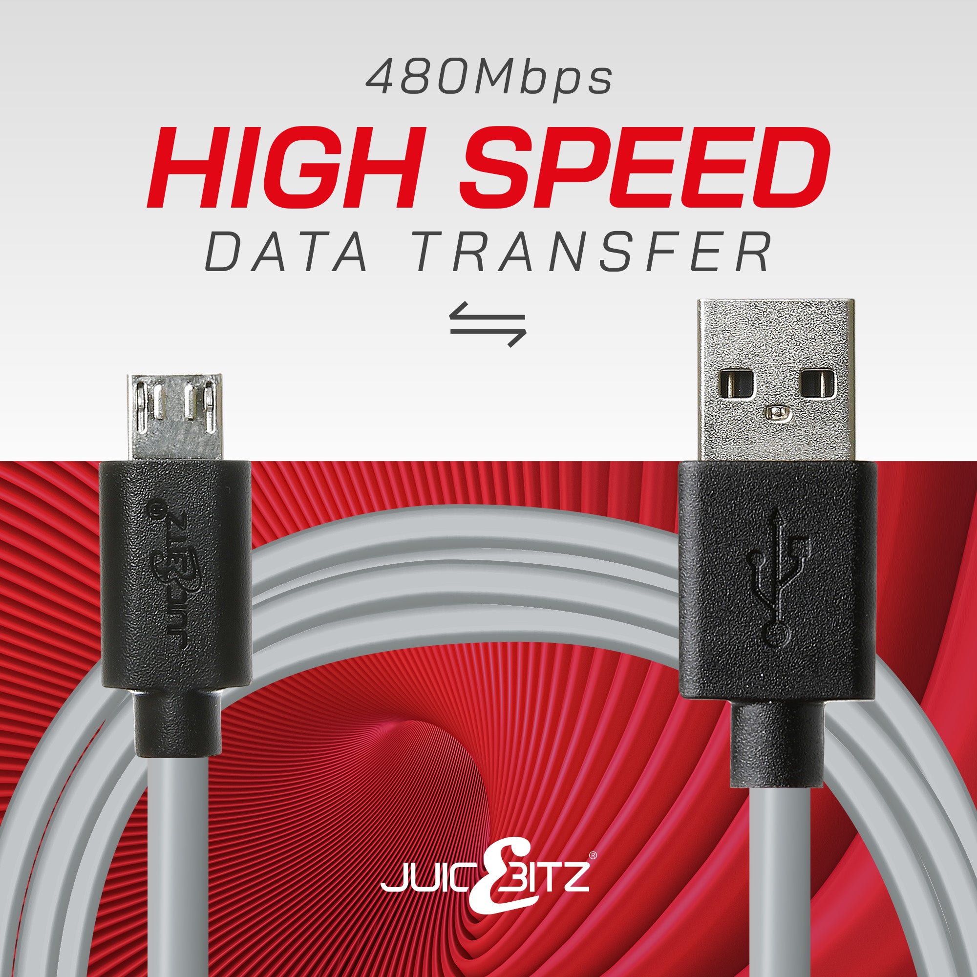 USB 2.0 to Micro-USB Fast Charger Cable High Speed Data Transfer Lead - Grey