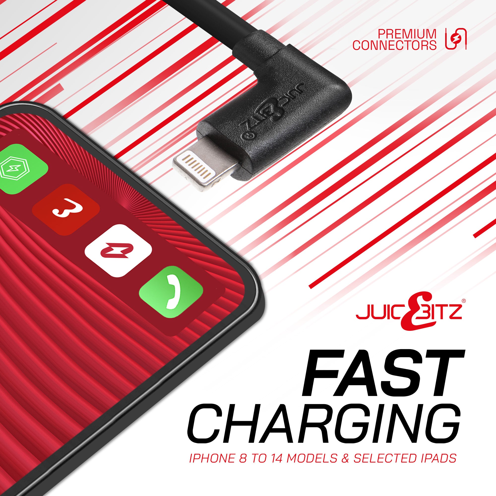 USB-C to 8 Pin Angled PD 20W Fast Charger Cable Sync Wire for iPhone 8 to 14, iPad Air/Pro - Black