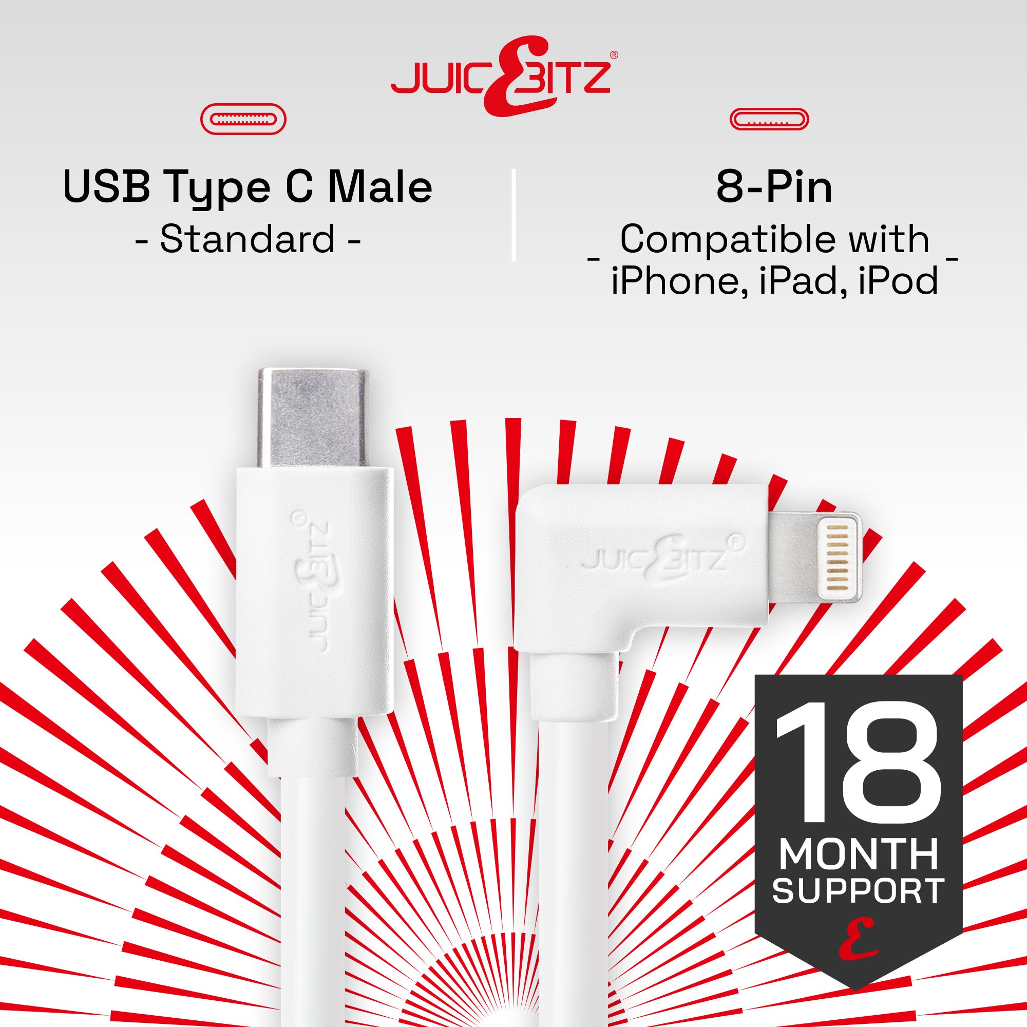 USB-C to 8 Pin Angled PD 20W Fast Charger Cable Sync Wire for iPhone 8 to 14, iPad Air/Pro - White