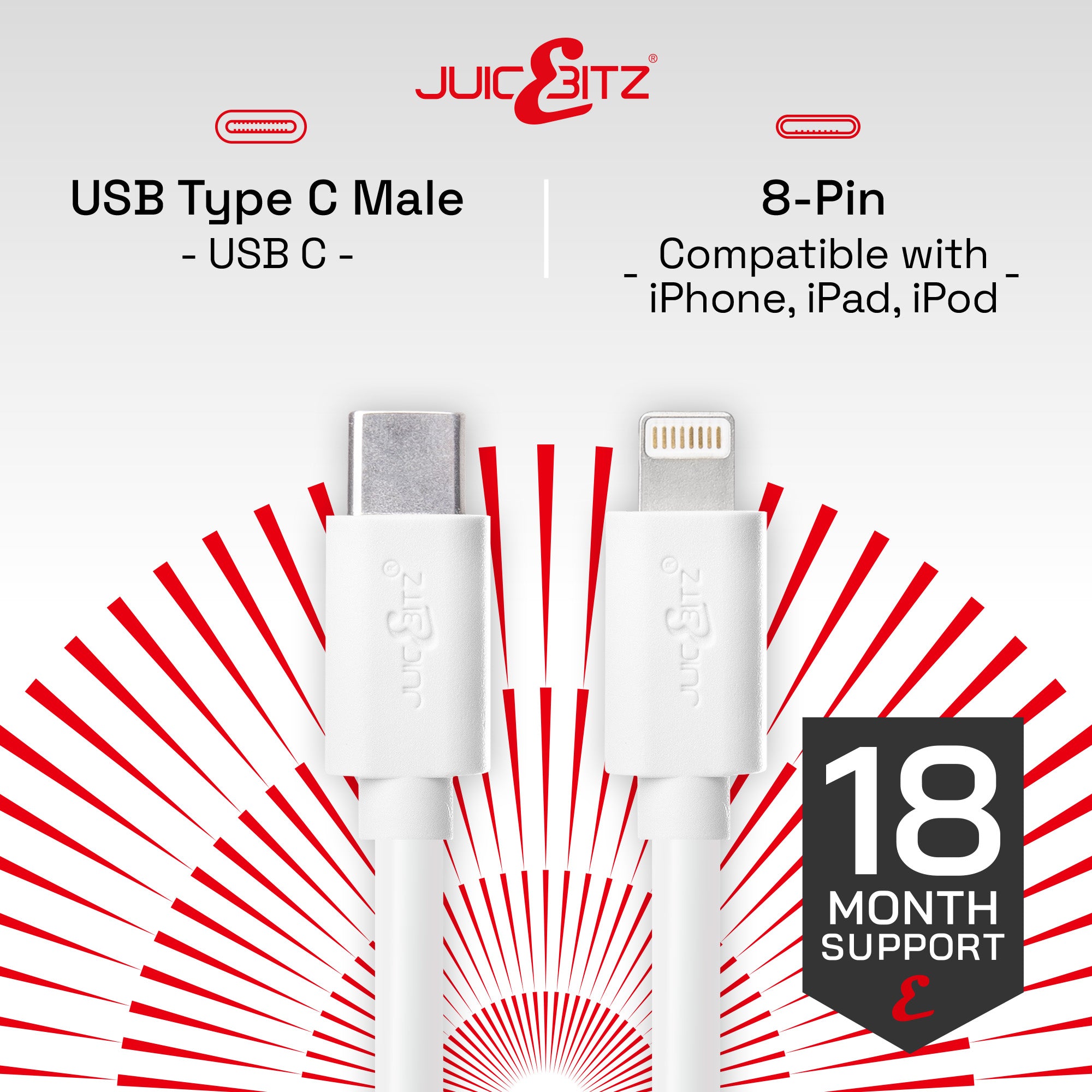 USB-C 3A Fast Charger Cable for iPhone 14 13 12 11 XR XS SE X 8 - White