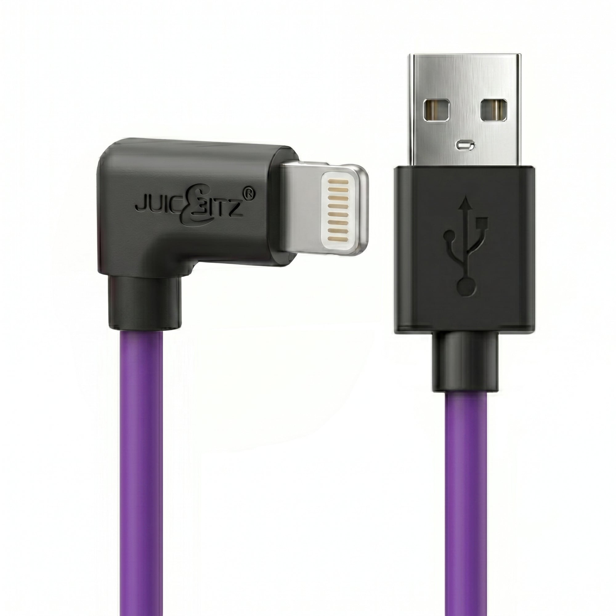 Heavy Duty Angled USB Charger Cable Data Sync Lead for iPhone, iPad, iPod - Purple