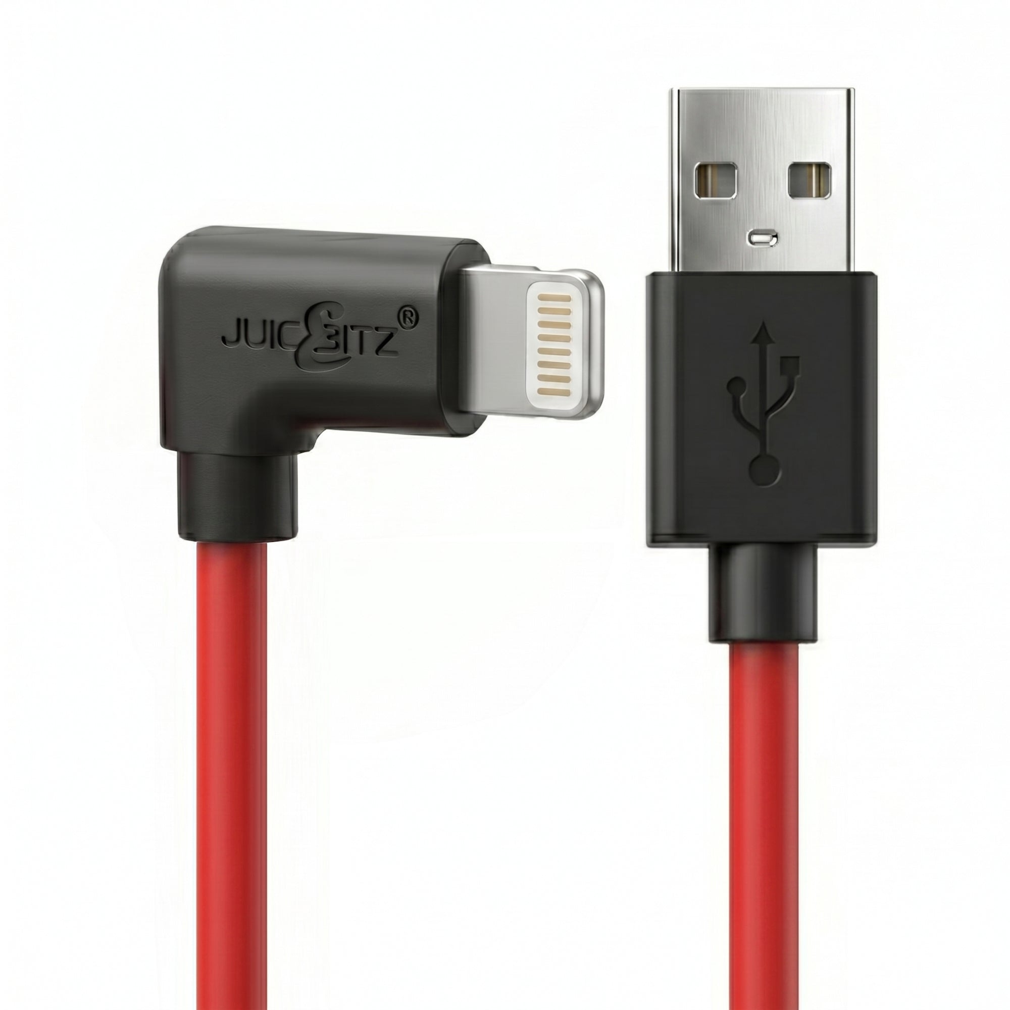 Heavy Duty Angled USB Charger Cable Data Sync Lead for iPhone, iPad, iPod - Red