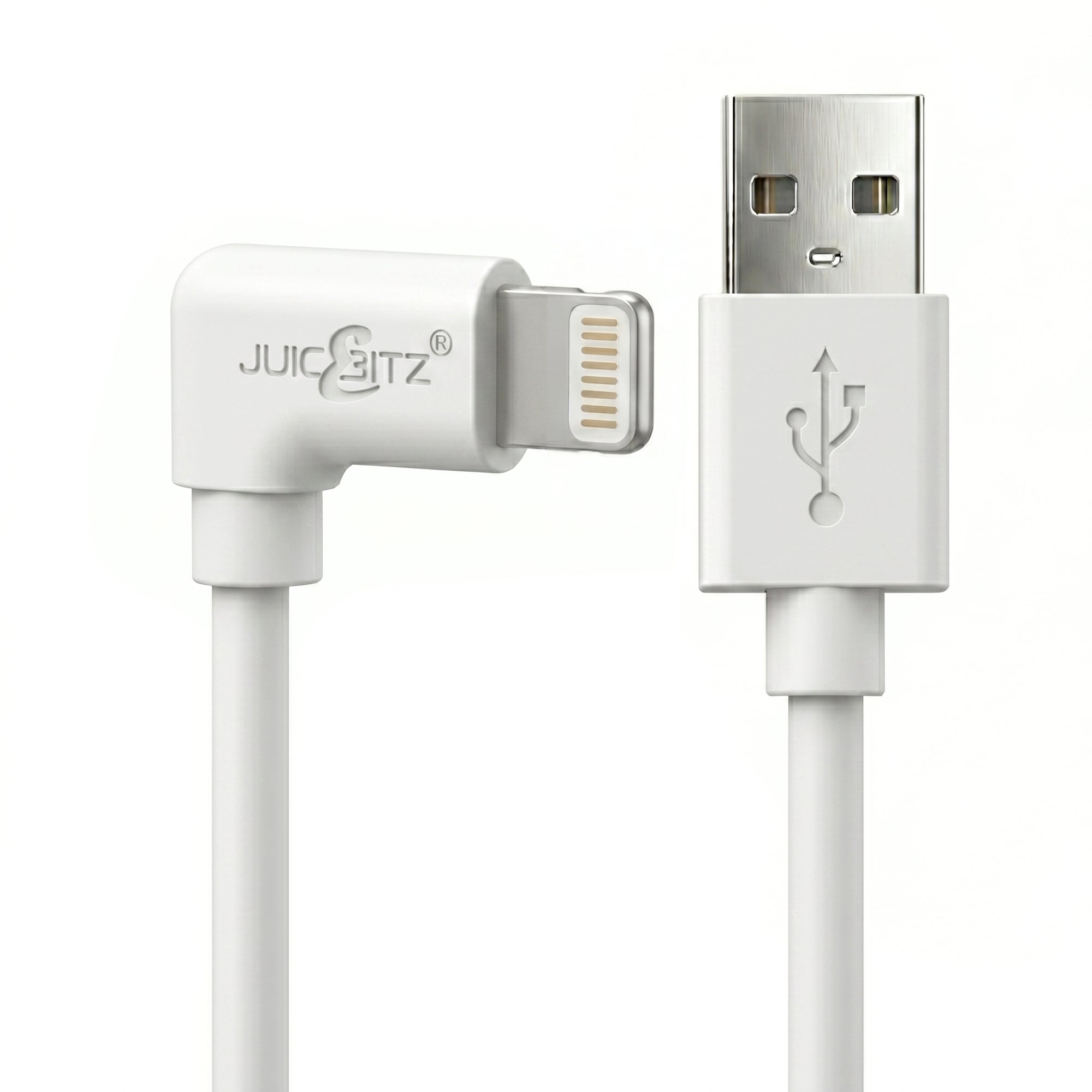 Heavy Duty Angled USB Charger Cable Data Sync Lead for iPhone, iPad, iPod - White