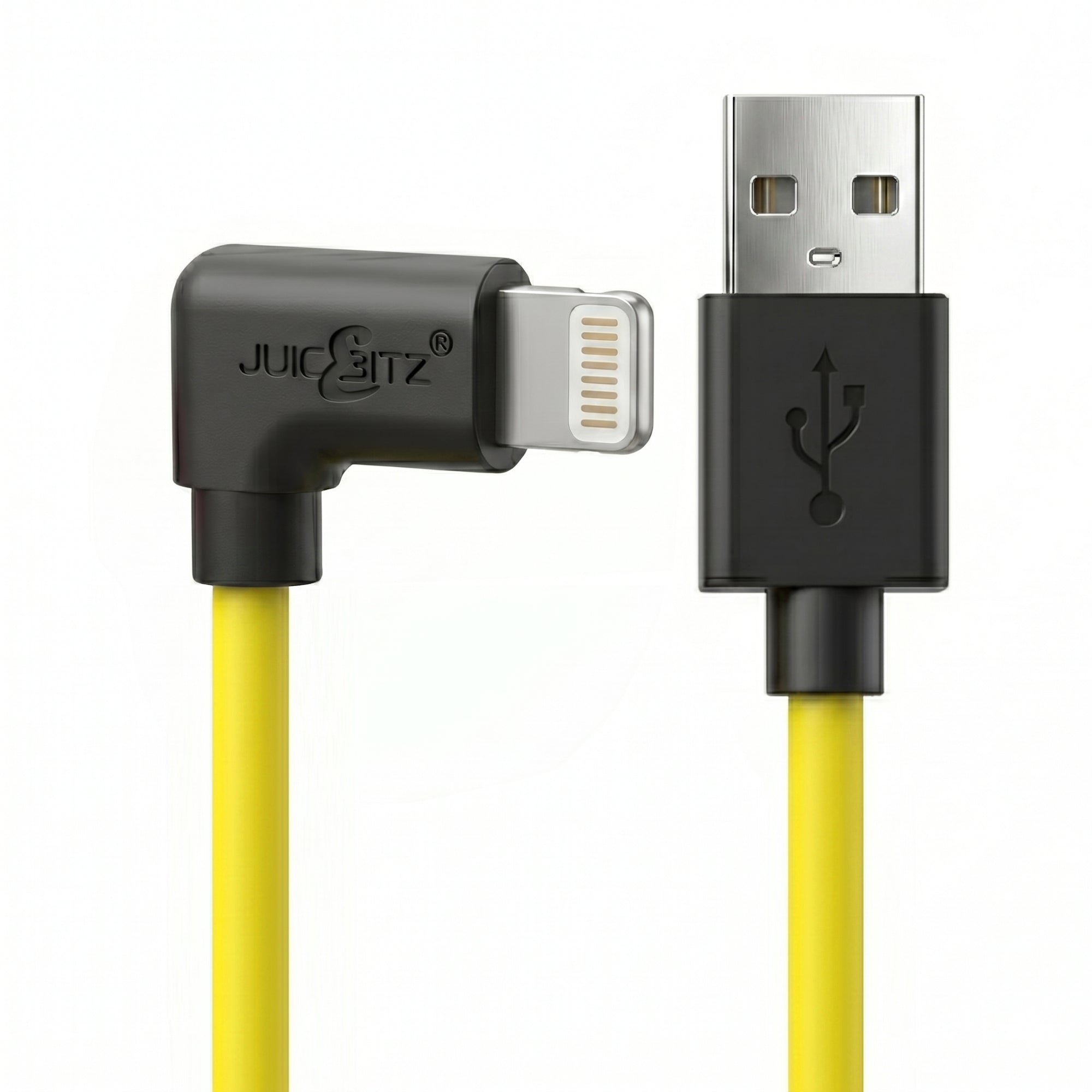 Heavy Duty Angled USB Charger Cable Data Sync Lead for iPhone, iPad, iPod - Yellow