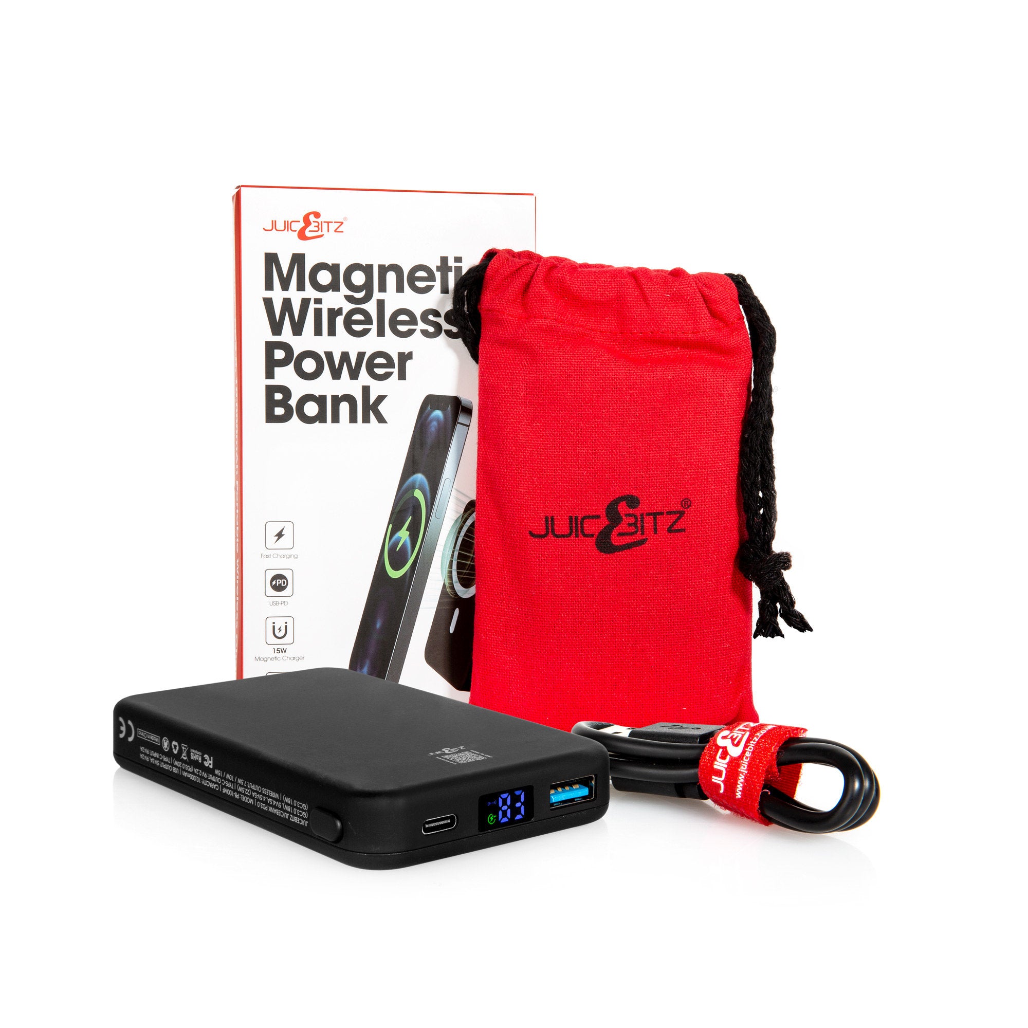 JuicEBank™ 10000mAh Portable Power Bank Wireless Fast Charger, USB-C