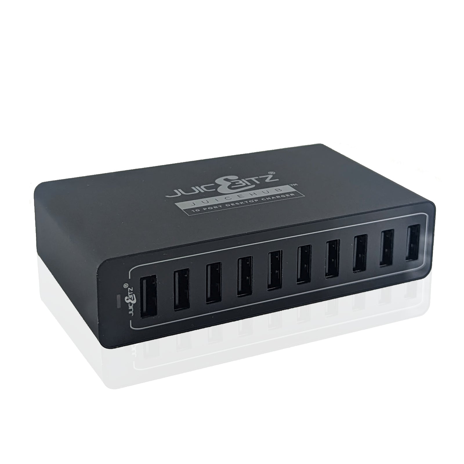 JuicEHub™ 60W 12A 5V Multi 10 Port USB Mini Desktop Charger - Black