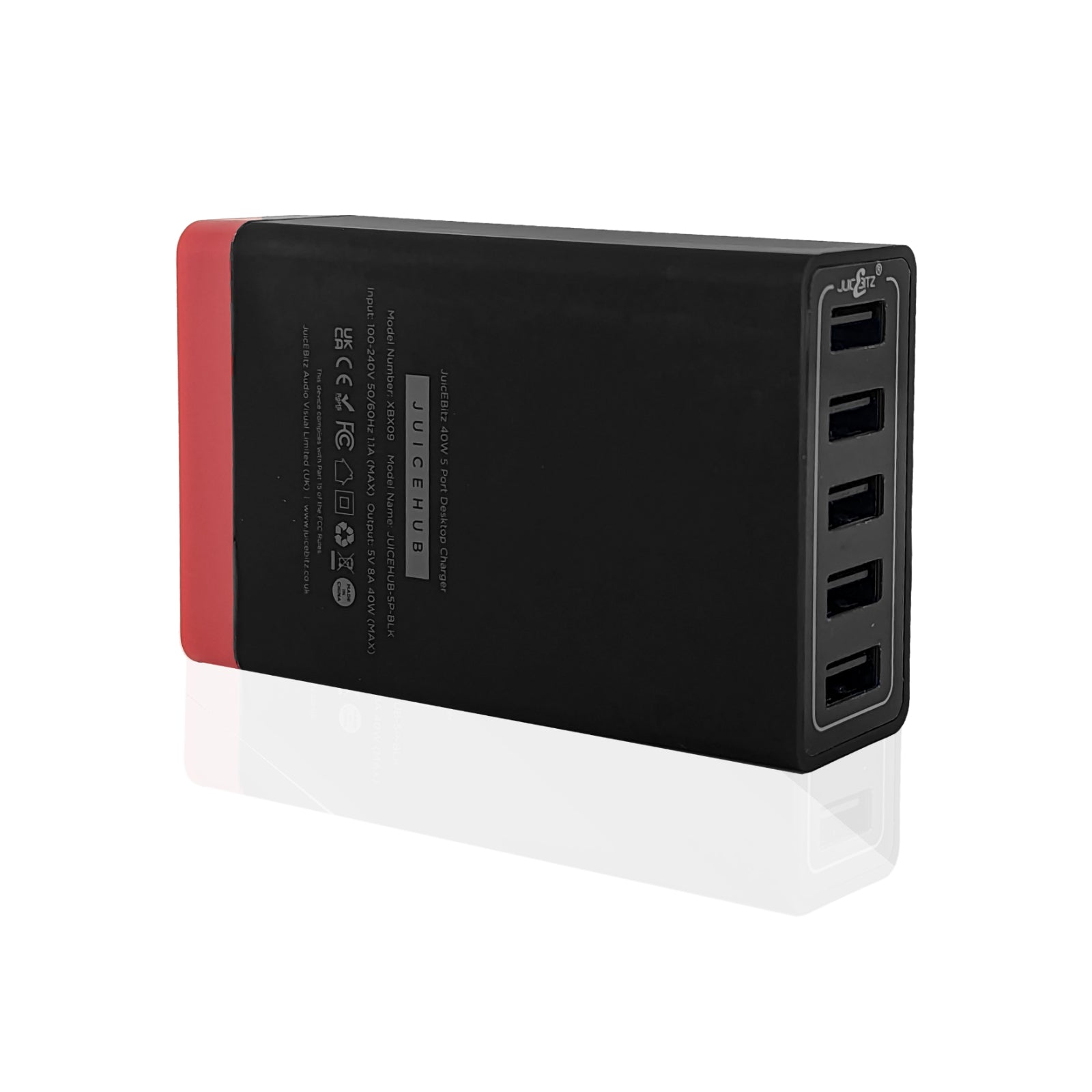 JuicEHub™ 40W 8A 5V Multi 5 Port USB Mini Desktop Charger - Black