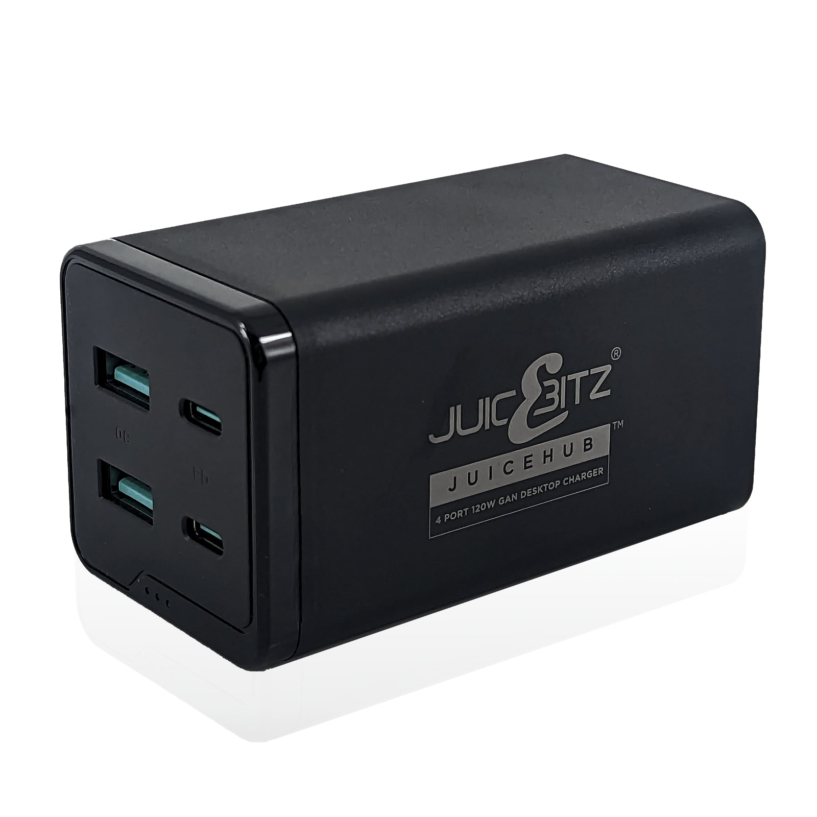 JuicEHub™ 120W GaN 4 Port Fast Desktop Mains Charger QC3.0 & PD3.0 USB-C - Black