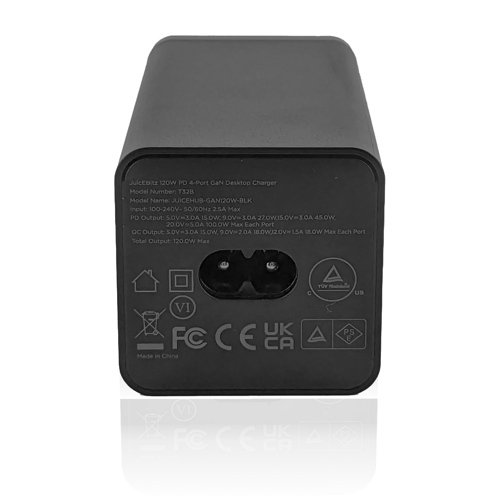 JuicEHub™ 120W GaN 4 Port Fast Desktop Mains Charger QC3.0 & PD3.0 USB-C - Black