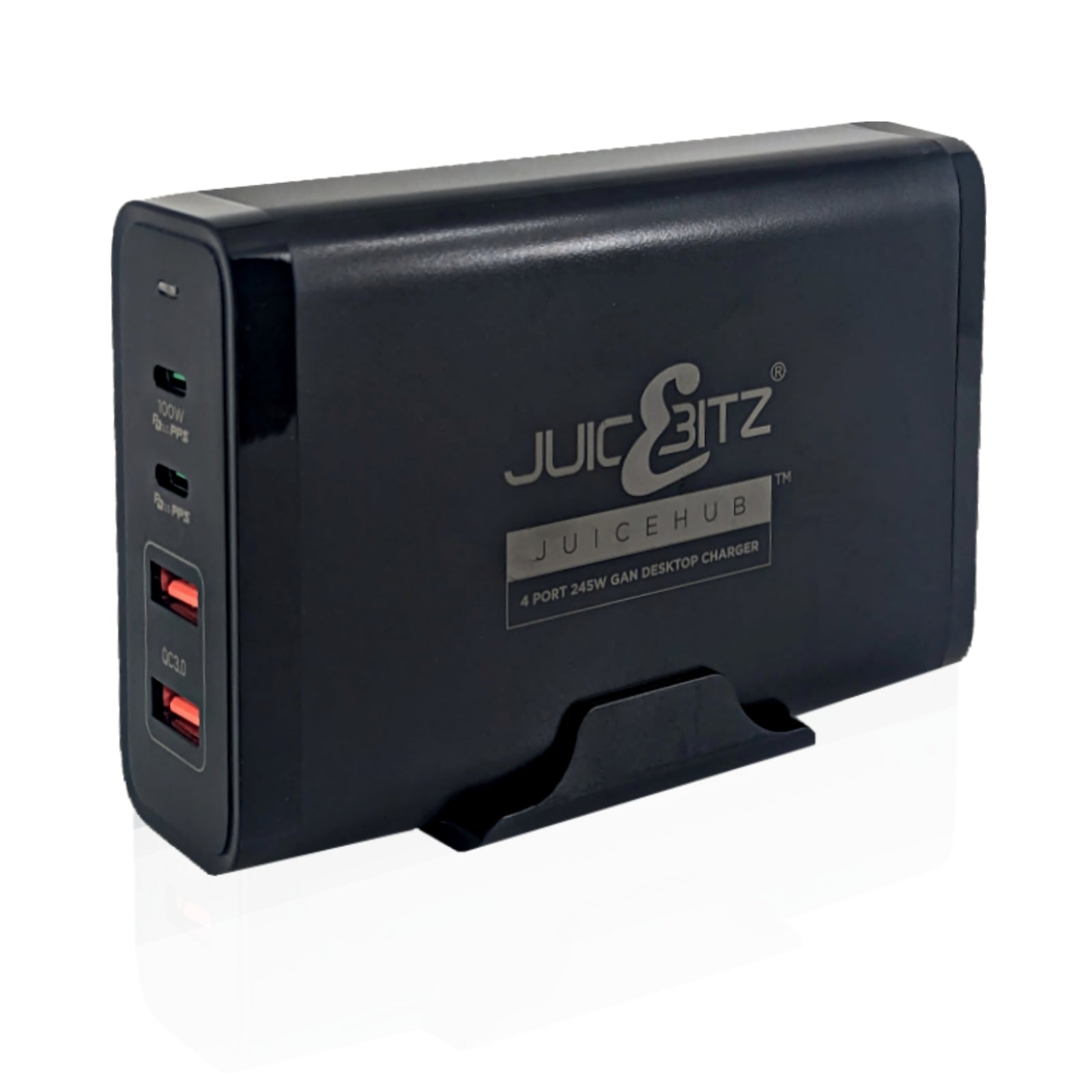 JuicEHub™ 245W GaN 4 Port Power Station Fast Desktop Charger QC3.0 & PD3.0 PPS USB-C - Black