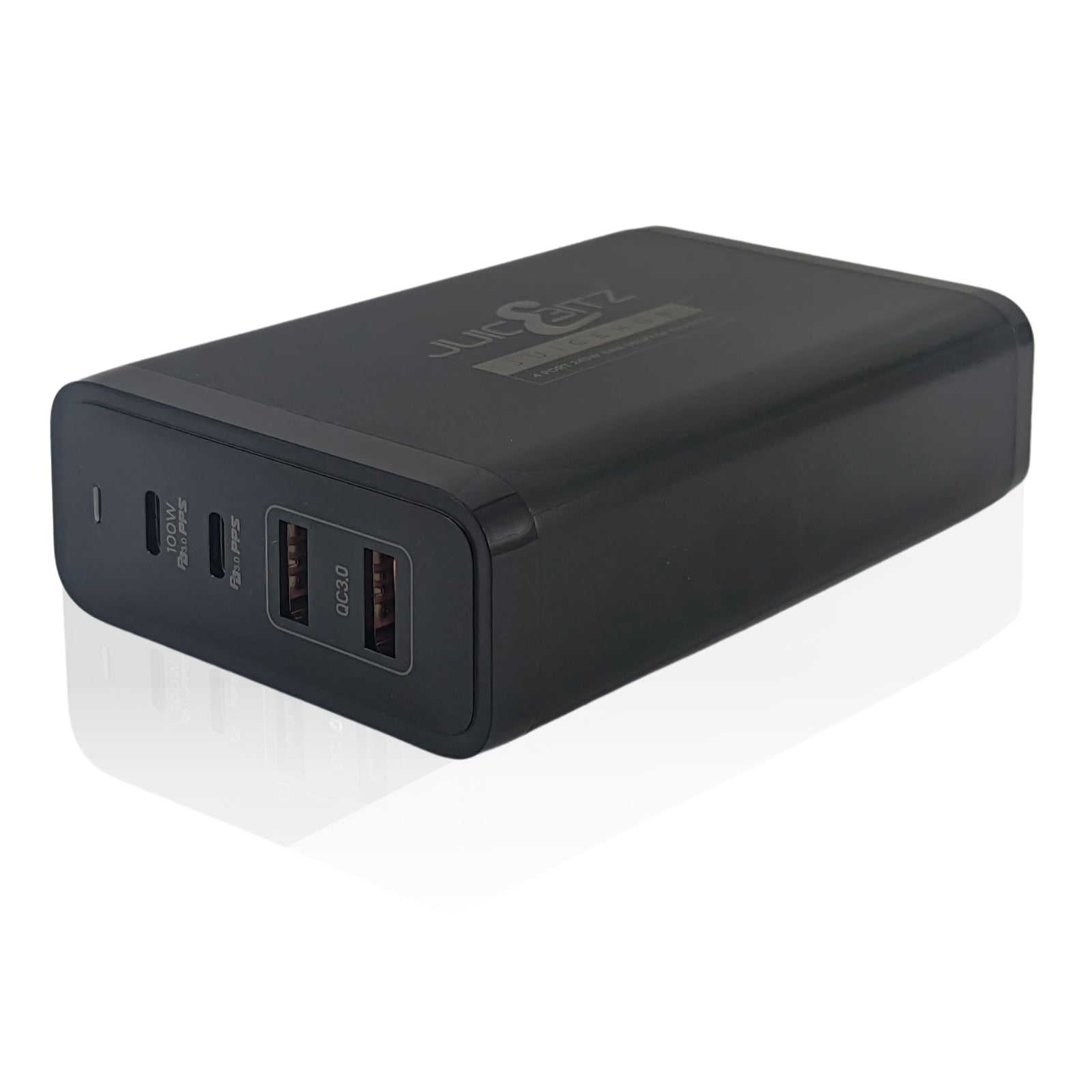 JuicEHub™ 245W GaN 4 Port Power Station Fast Desktop Charger QC3.0 & PD3.0 PPS USB-C - Black