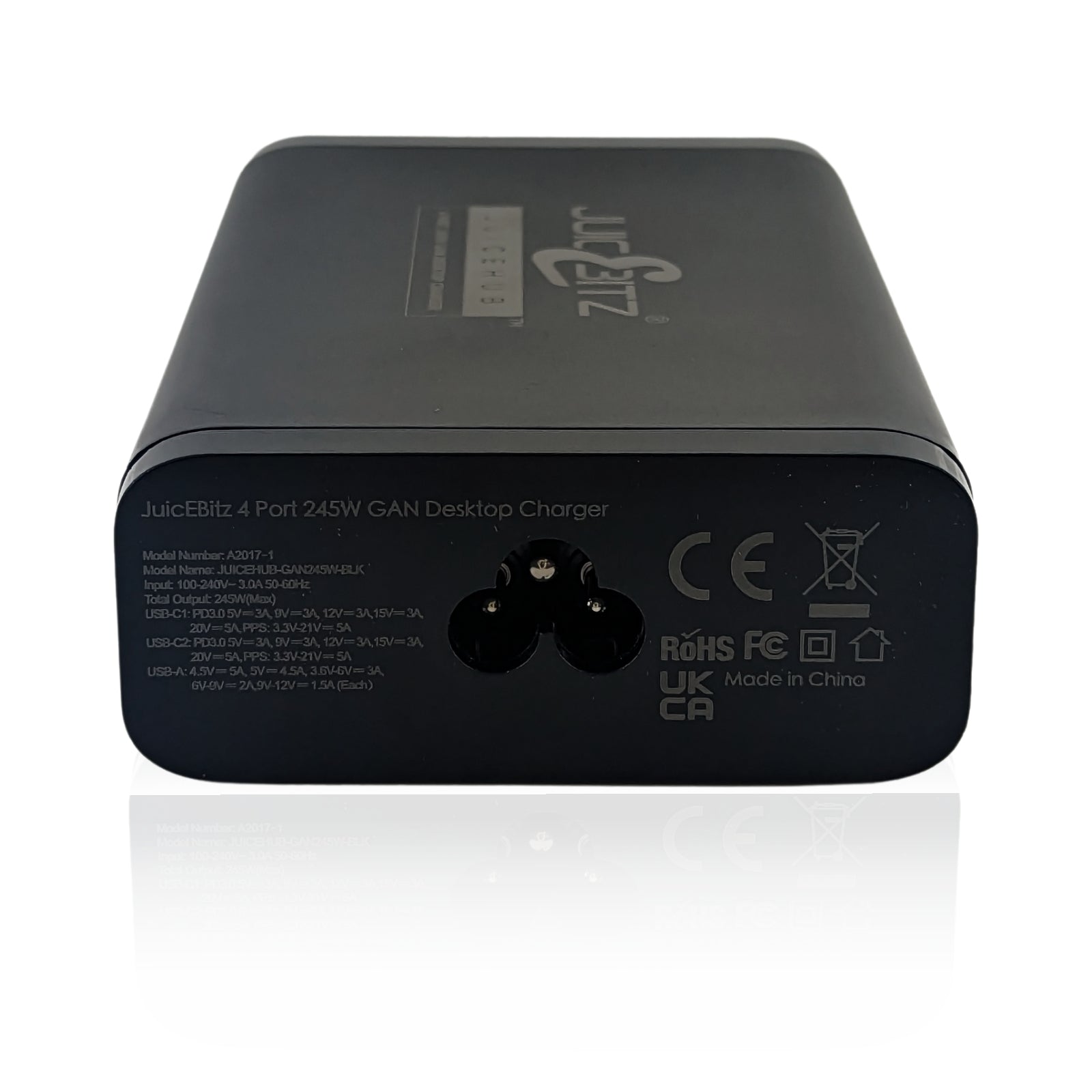 JuicEHub™ 245W GaN 4 Port Power Station Fast Desktop Charger QC3.0 & PD3.0 PPS USB-C - Black