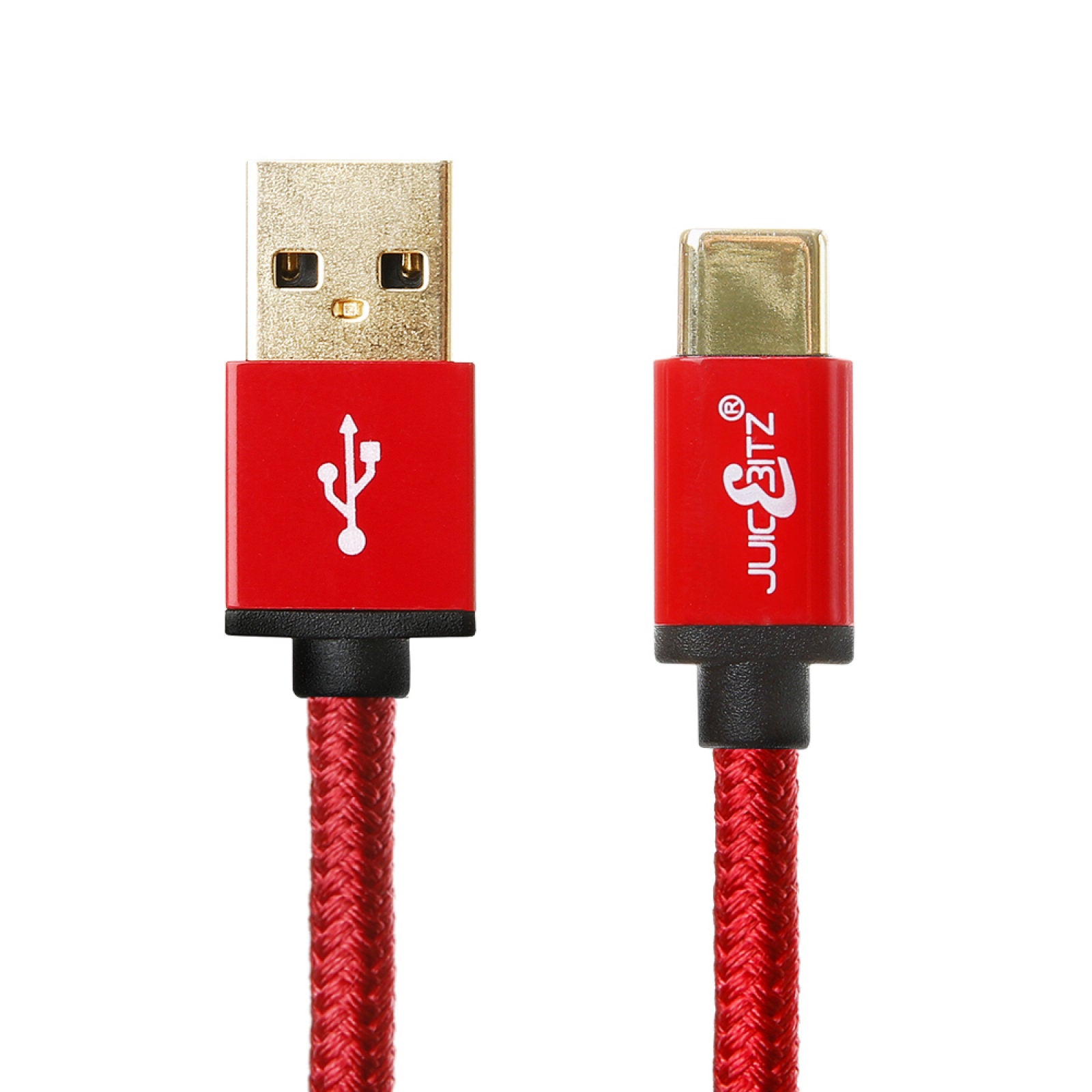 Premium Braided USB 2.0 Male to USB-C 3A Fast Charger Data Cable - Red