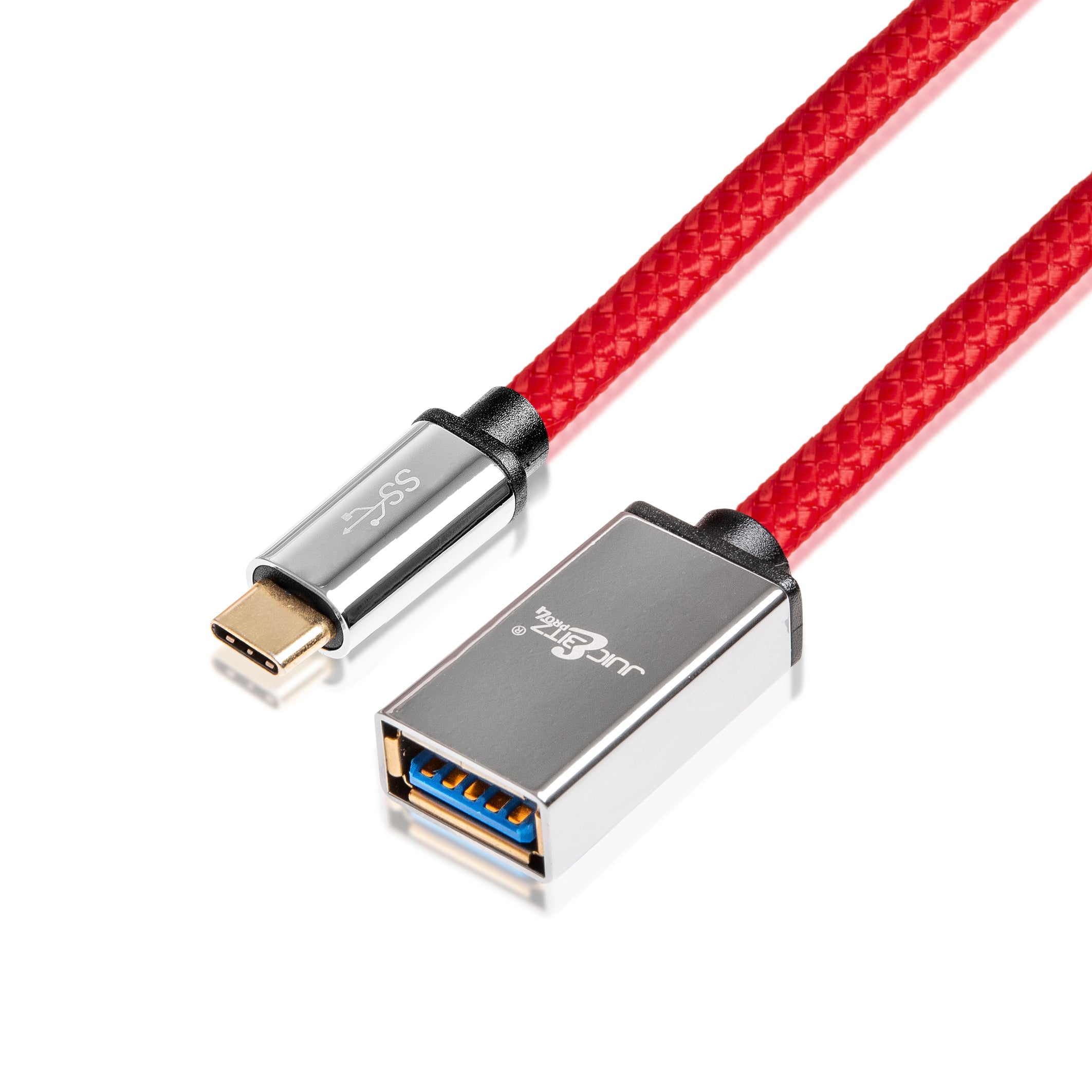 PRO Series Braided USB-C to USB 3.0 Female Extension Cable - Red