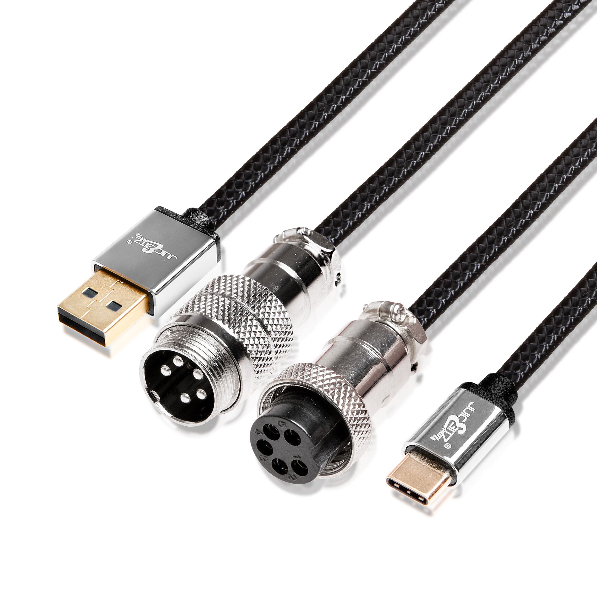 PRO Series Retractable Coiled USB 2.0 to GX16 + GX16 to USB-C Cable for Mechanical Keyboard - Black