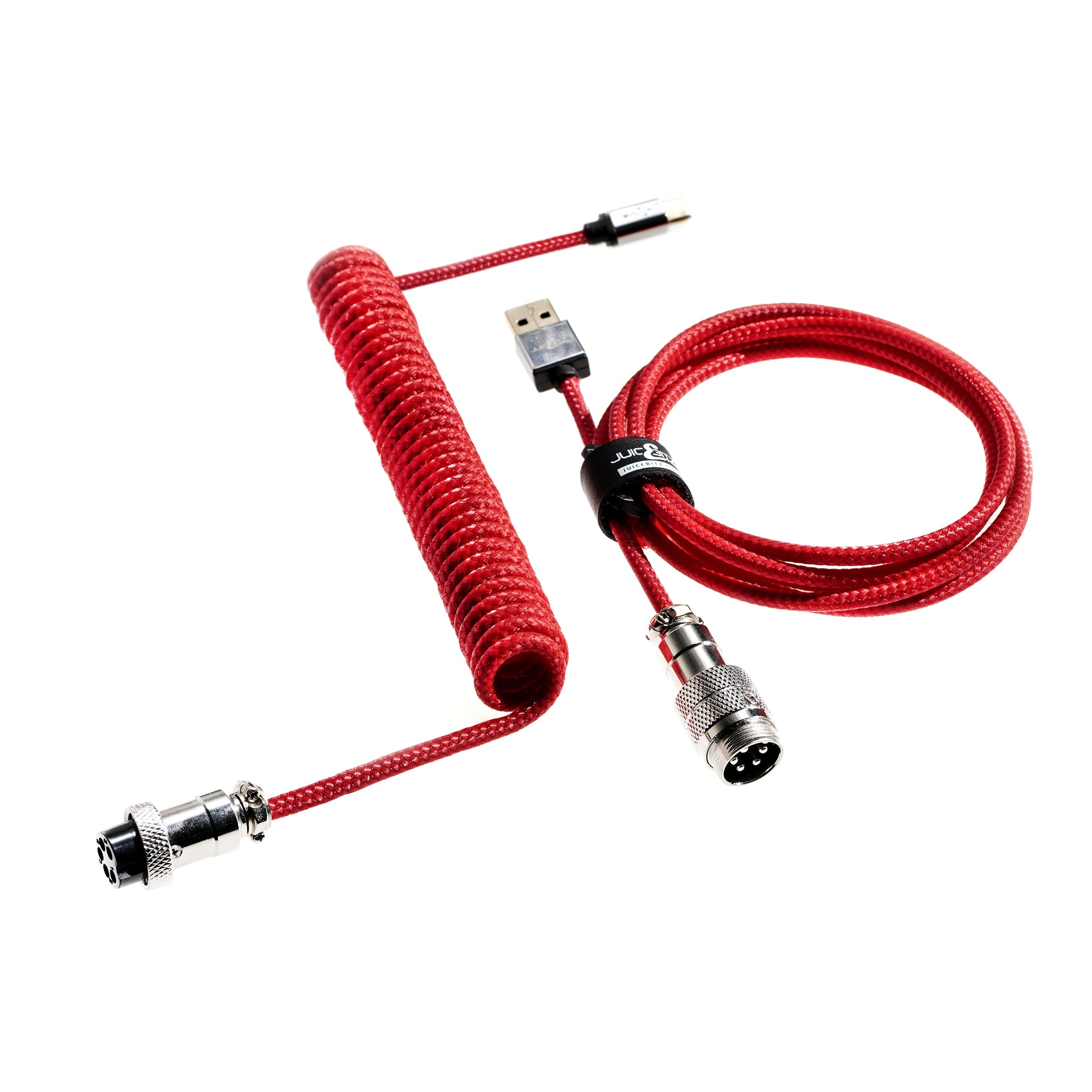 PRO Series Retractable Coiled USB 2.0 to GX16 + GX16 to USB-C Cable for Mechanical Keyboard - Red