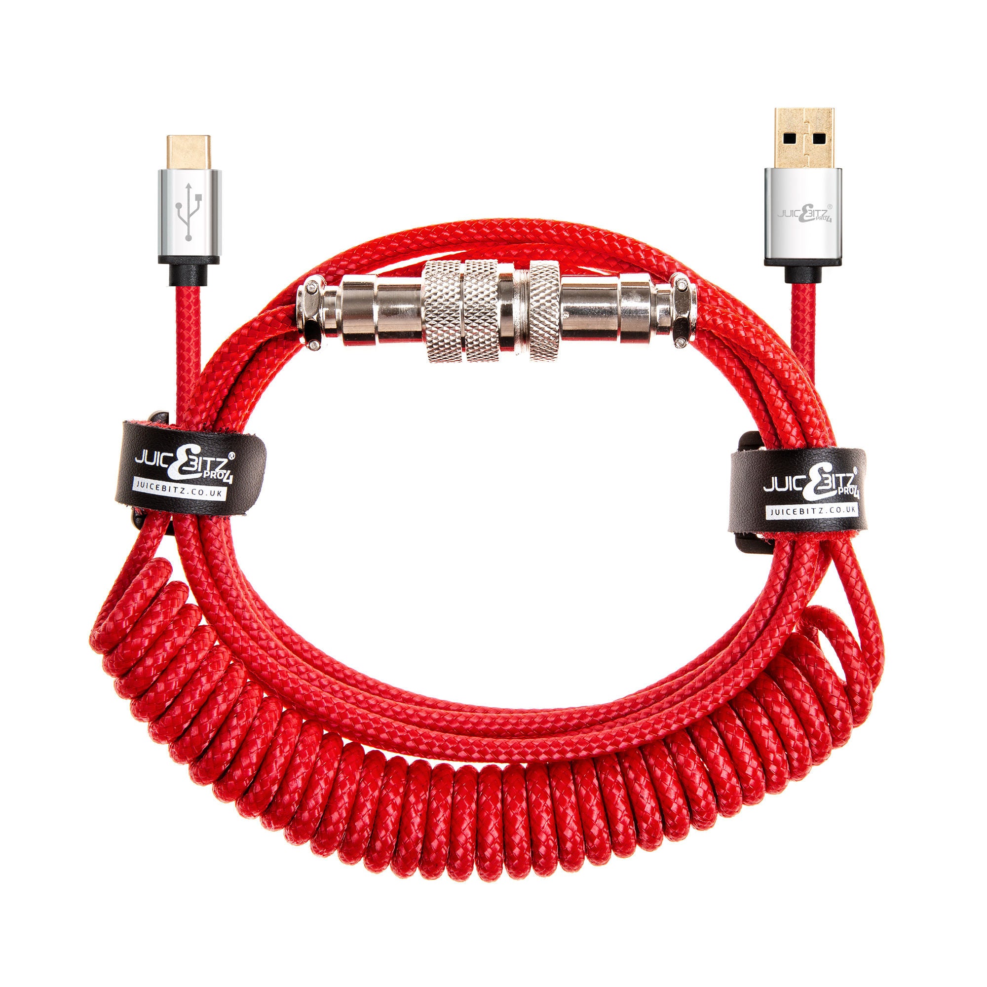 PRO Series Retractable Coiled USB 2.0 to GX16 + GX16 to USB-C Cable for Mechanical Keyboard - Red