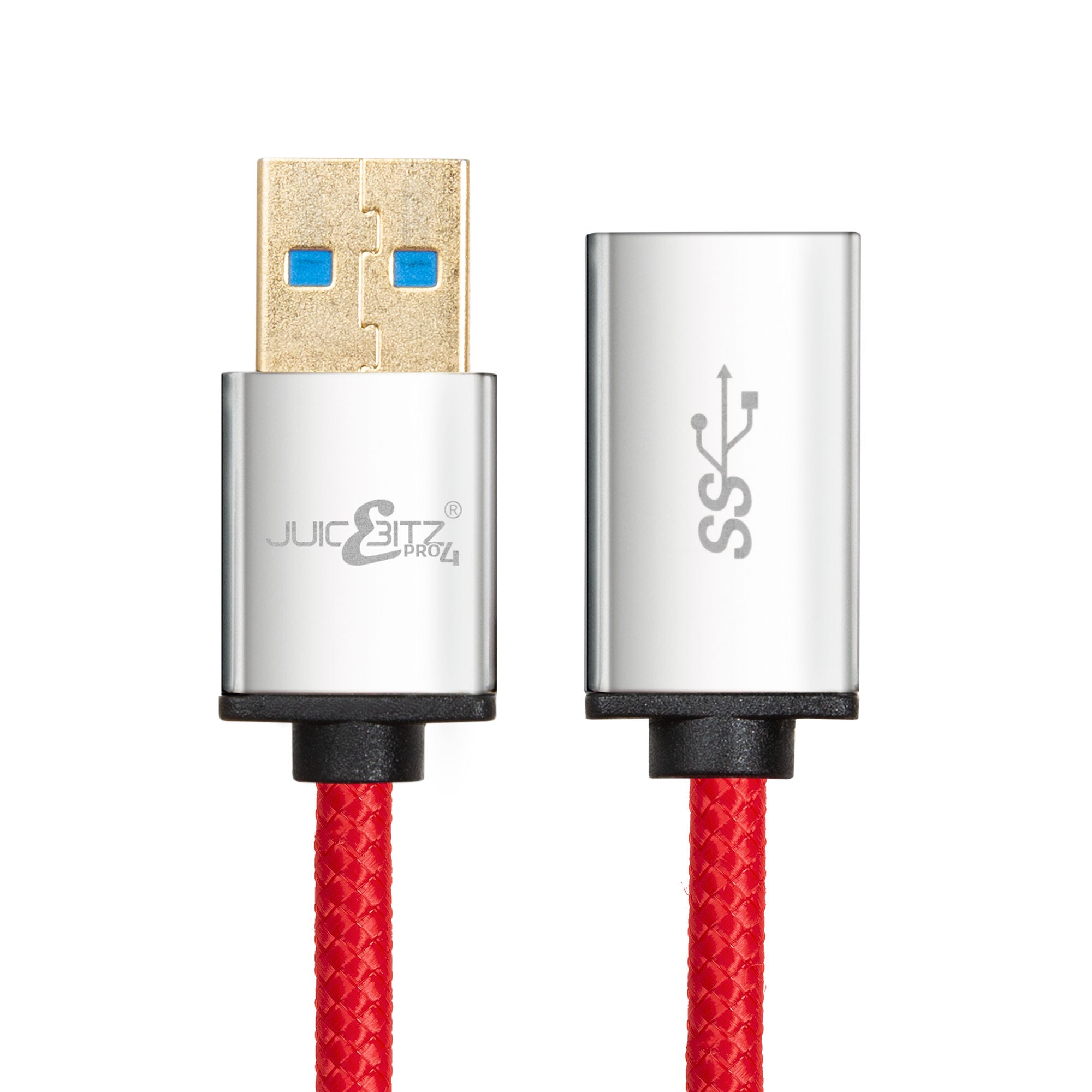 PRO Series Braided Superspeed Male to Female USB3.0 Extension Cable - Red