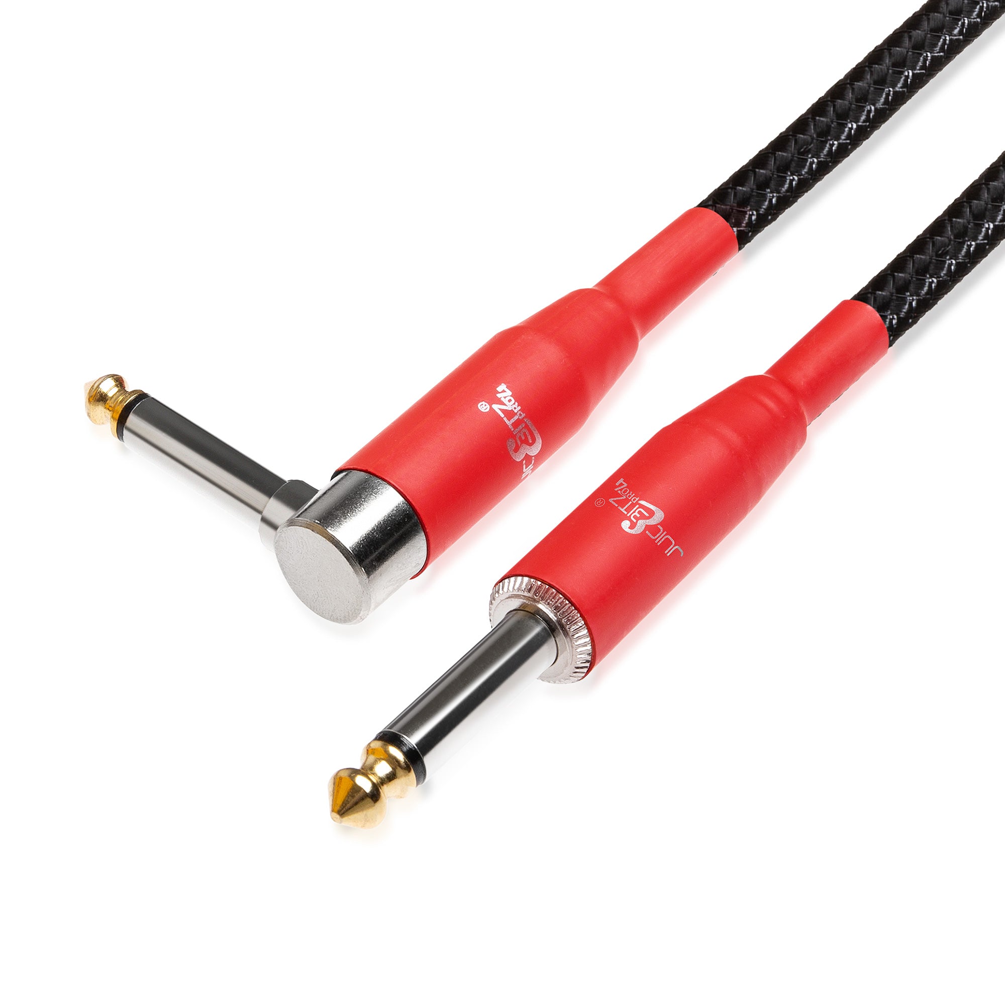 PRO Series Braided Guitar Cable 1/4" Straight/Angled Jack to Jack 6.35mm Lead - Black