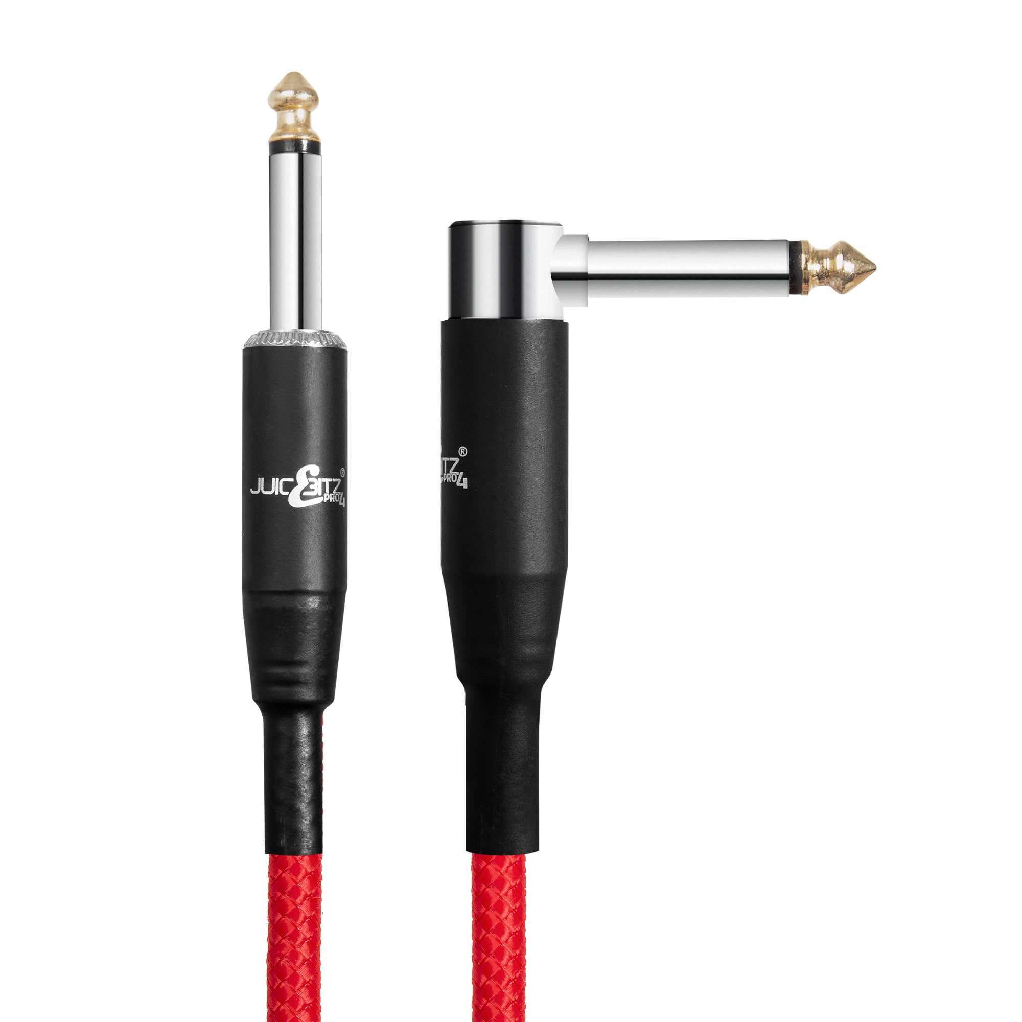 PRO Series Braided Guitar Cable 1/4" Straight/Angled Jack to Jack 6.35mm Lead - Red