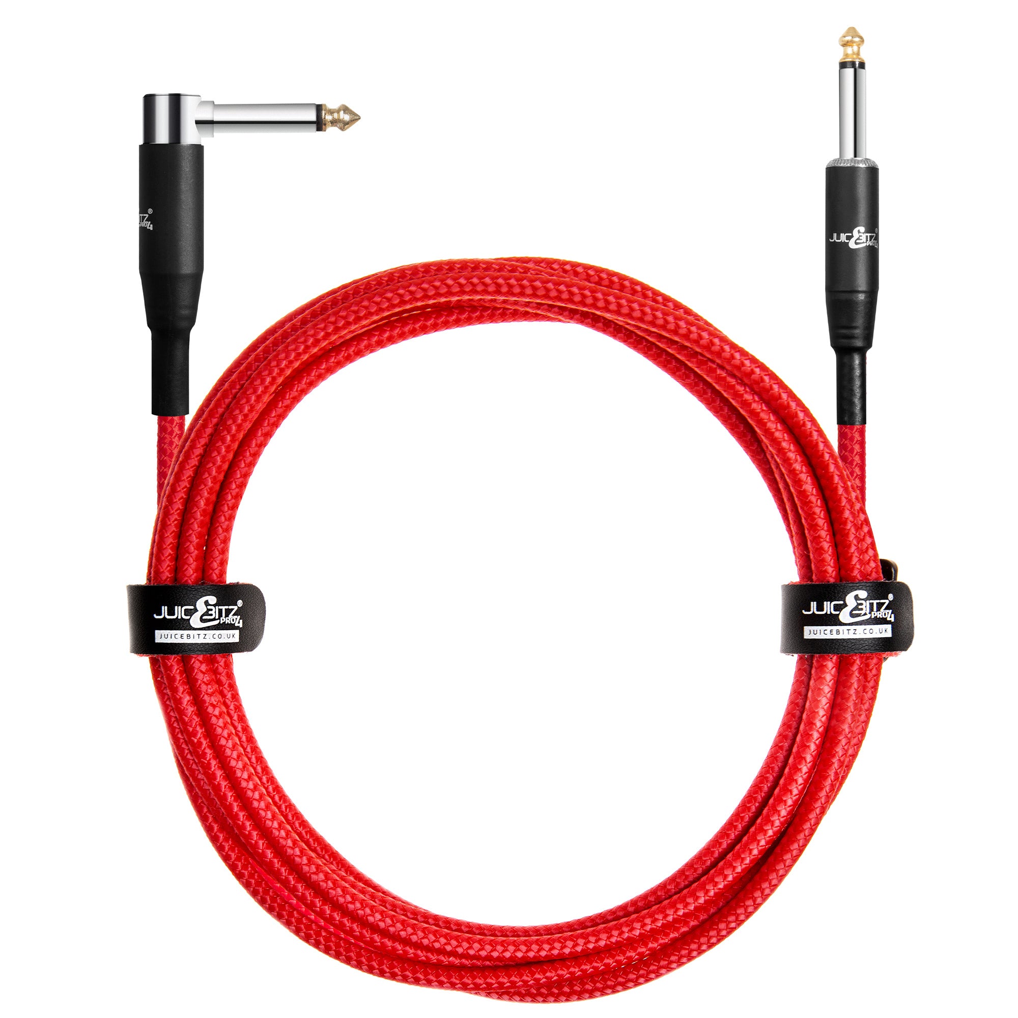 PRO Series Braided Guitar Cable 1/4" Straight/Angled Jack to Jack 6.35mm Lead - Red