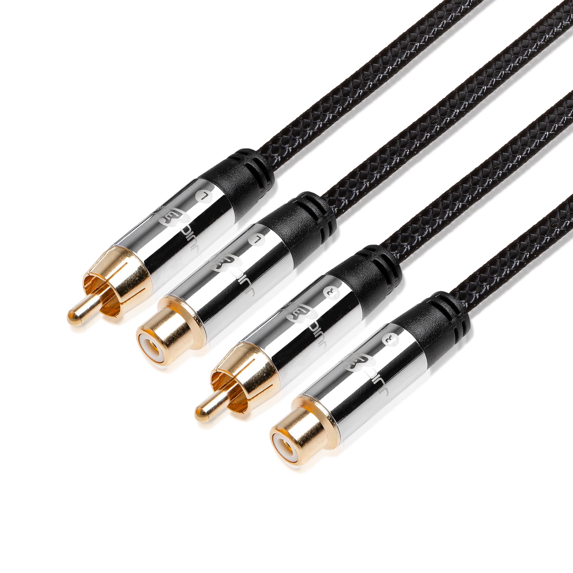 PRO Series Braided RCA Male to Female Phono Stereo Audio Component Cable - Pair