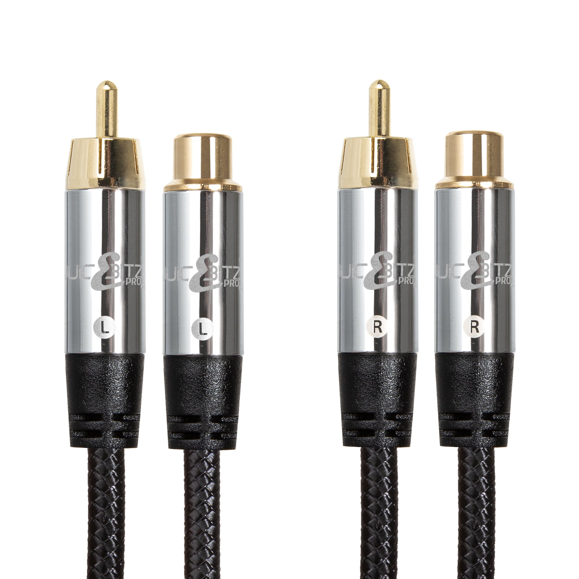 PRO Series Braided RCA Male to Female Phono Stereo Audio Component Cable - Pair