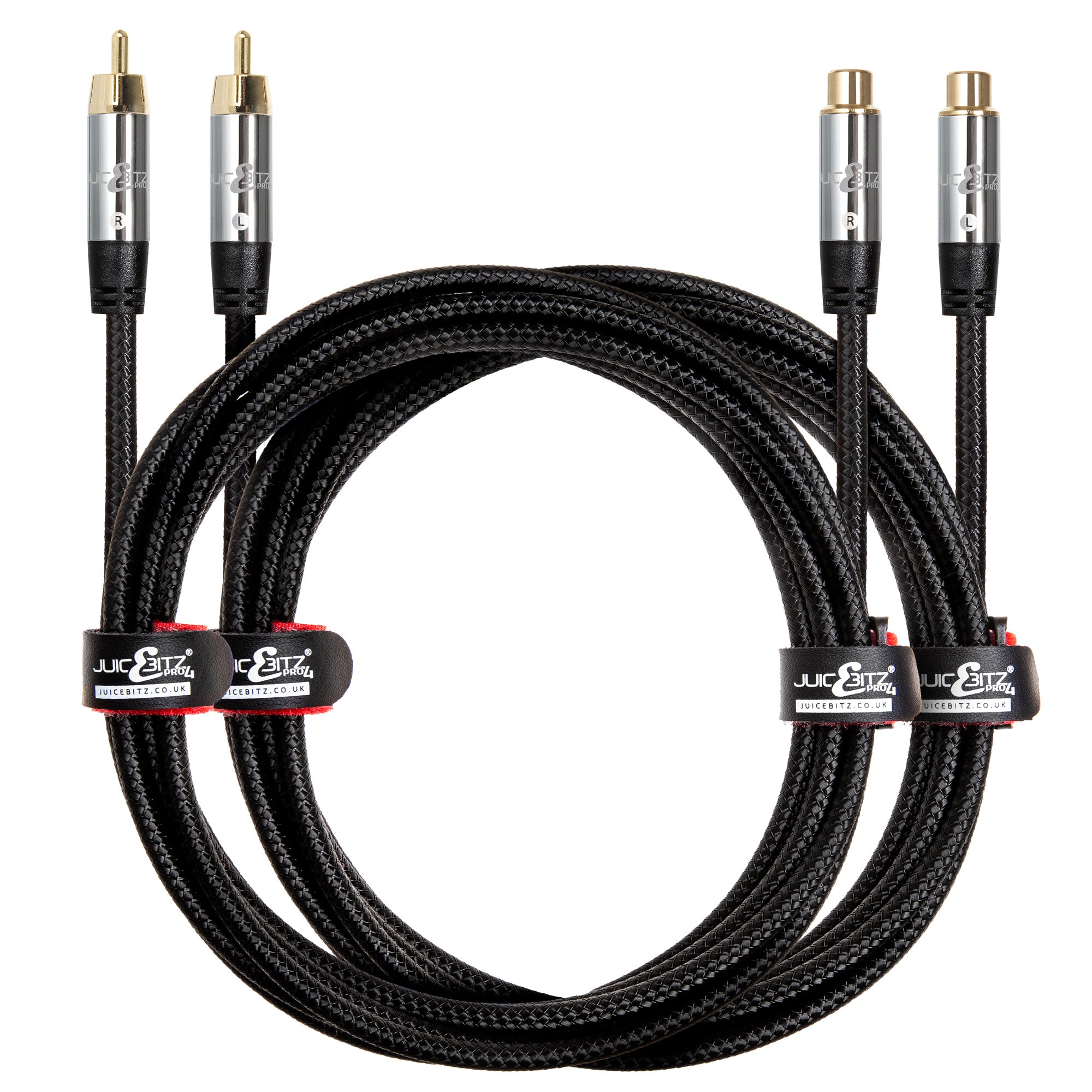 PRO Series Braided RCA Male to Female Phono Stereo Audio Component Cable - Pair