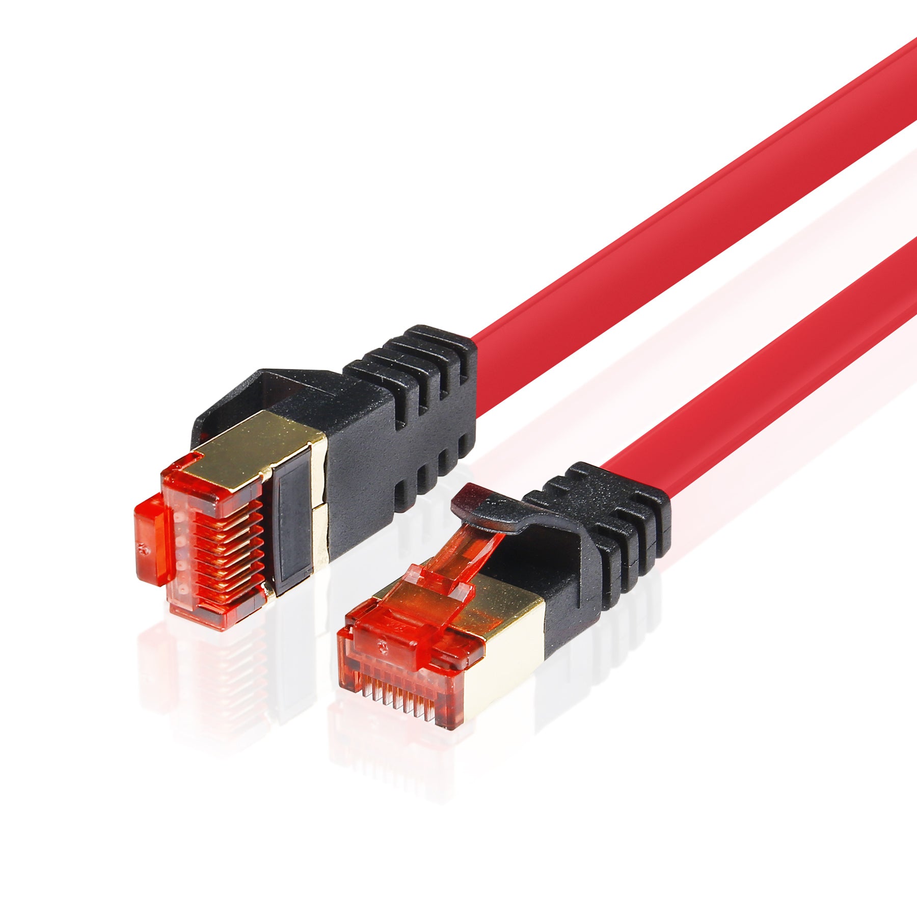 CAT7 Flat Shielded Gigabit Ethernet RJ45 LAN SFTP Patch Cable LSZH - Red