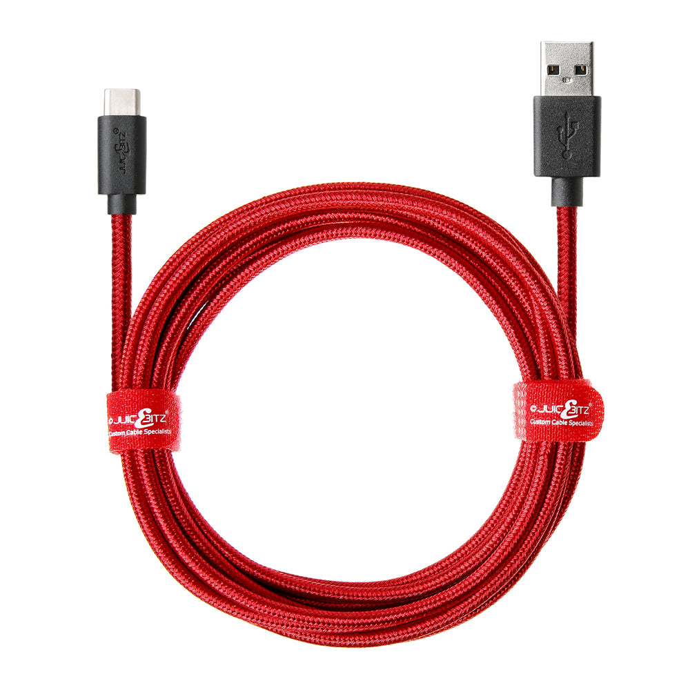 Braided USB 2.0 Male to USB-C 3A Fast Charger Data Cable - Red