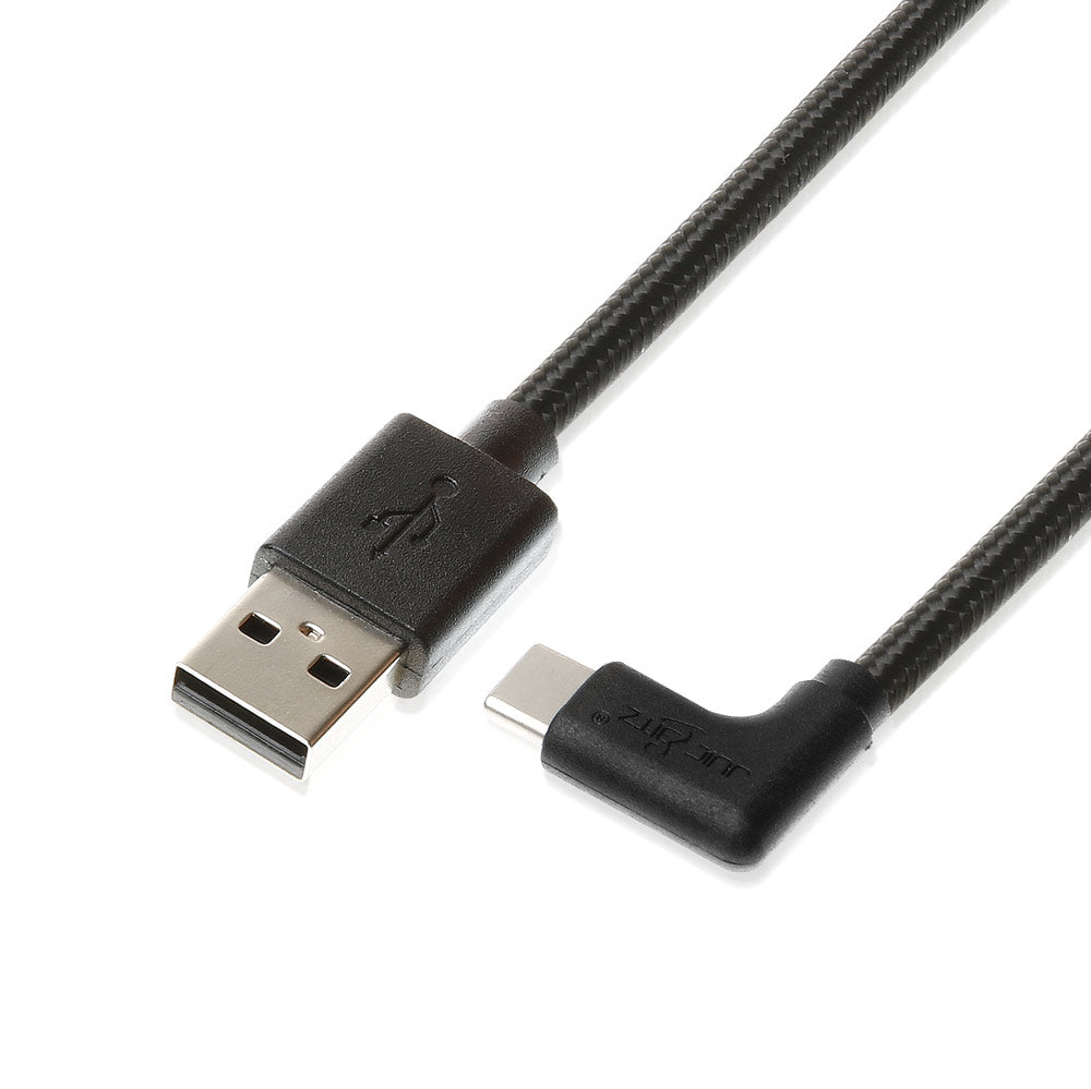 Braided USB 2.0 Male to Angled USB-C 3A Fast Charger Data Cable - Black