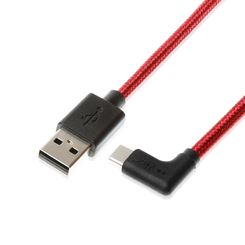 Braided USB 2.0 Male to Angled USB-C 3A Fast Charger Data Cable - Red