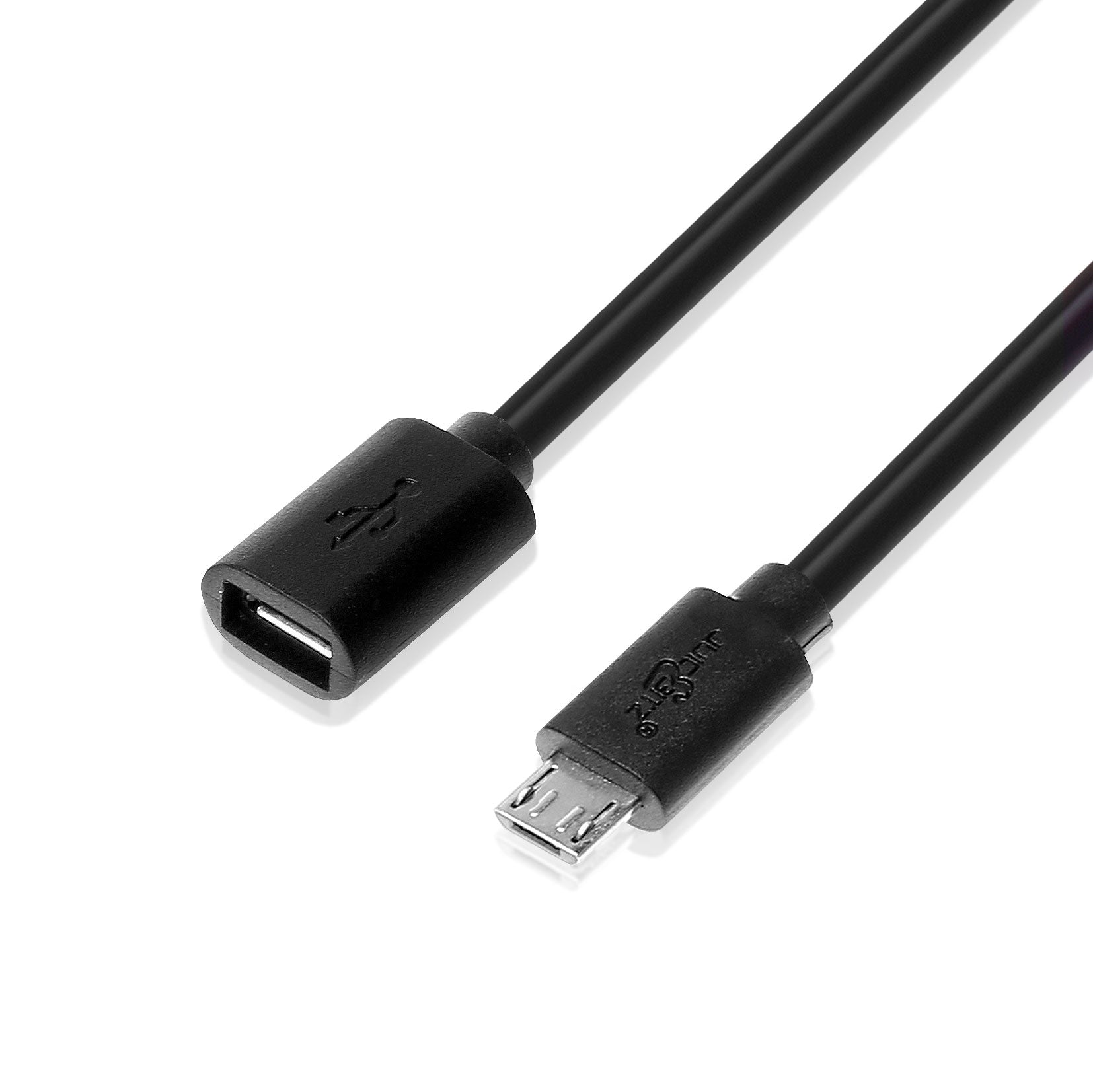 Micro USB2.0 Female Extension to Male Micro-B Cable - Black