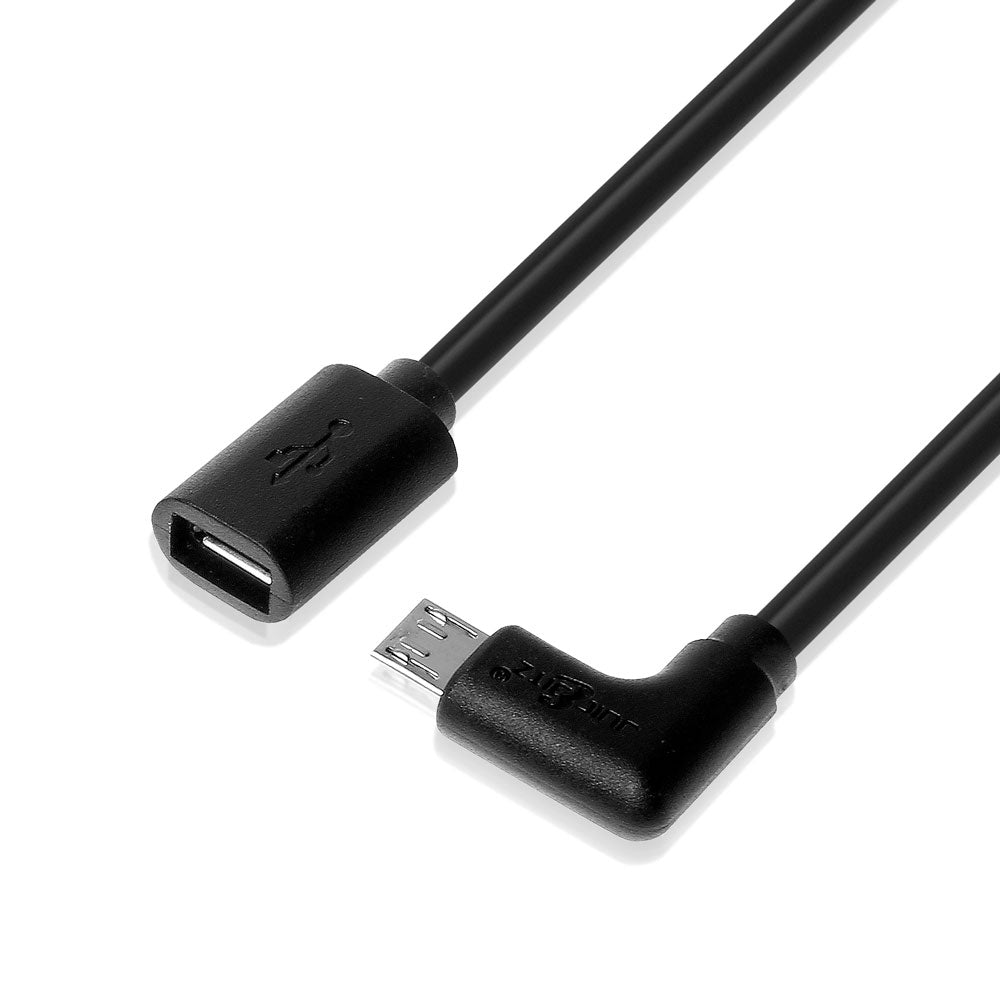 Micro USB2.0 Female Extension to Male Angled Micro B Cable - Black